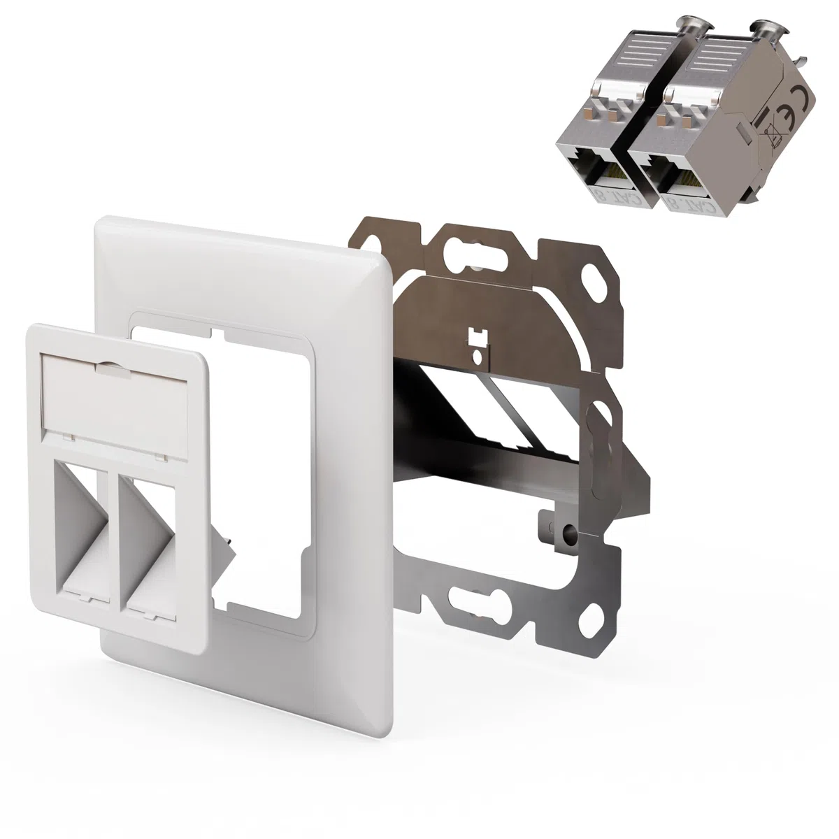 CAT8.1 Universal Netzwerkdose, 40 Gbit/s Ethernet, Aufputz oder Unterputz, 2x RJ45 Keystone geschirmt, EIA/TIA-568-A/B 8P8C, Abwärtskompatibel zu CAT8, CAT7, CAT6a, CAT6, CAT5e, CAT5 …, weiß