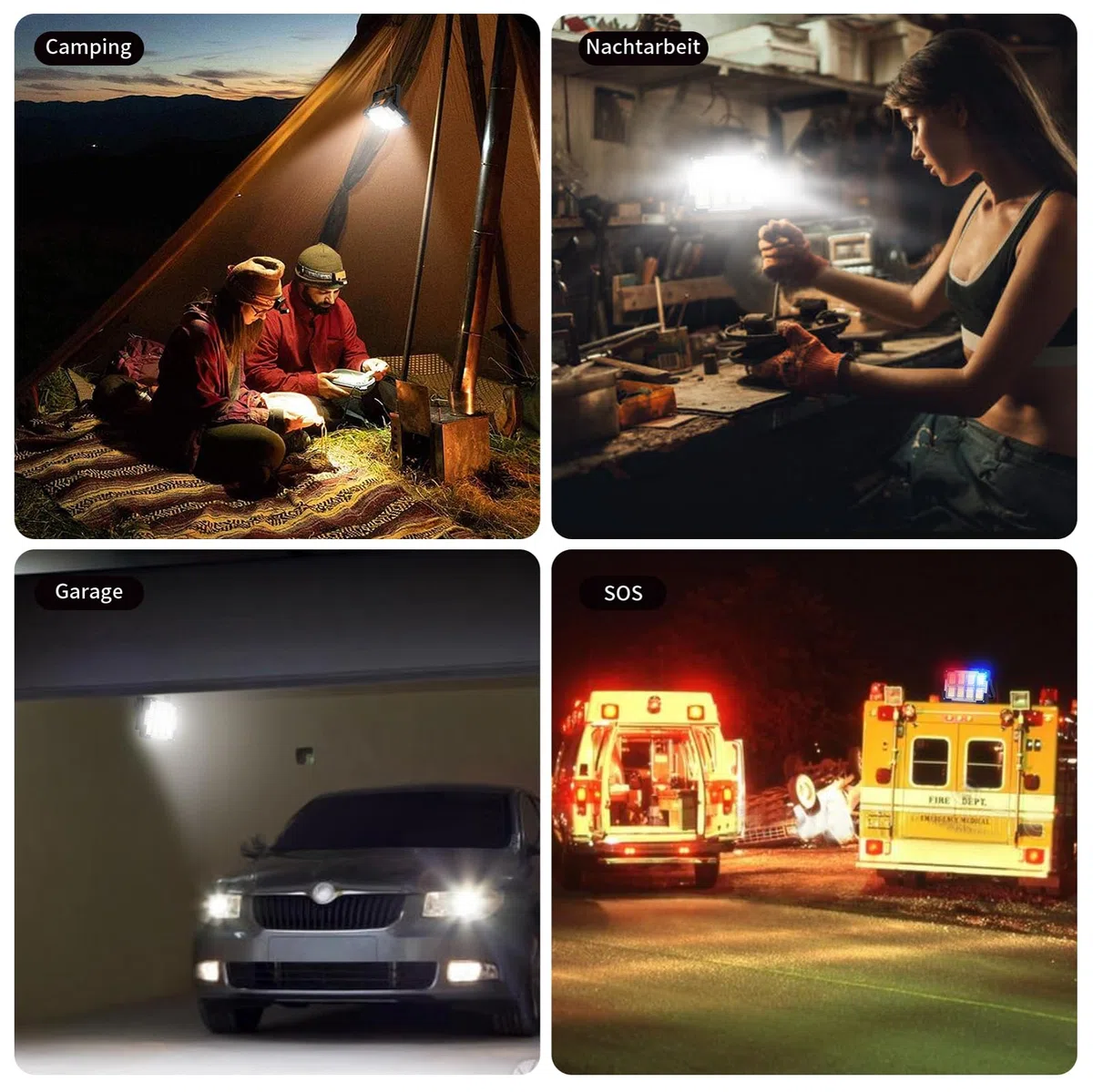 OHAYORI LED Baustrahler Akku, 4 Modi LED Strahler Akku, Campinglampe Aufladbar, Tragbare USB Wiederaufladbare PowerBank, Dimmbares Notlicht für Garten, Angeln, Camping, Wartung, Notfall