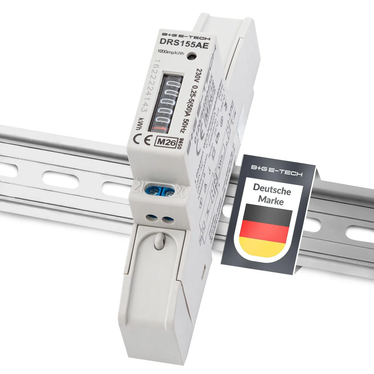 1-Phasen Wechselstromzähler [DRS155AE - MID 26] - LCD Digitaler Wechselstromzähler für Hutschiene, 1-Phasen Stromzähler Wattmeter mit Leistungsanzeige, S0, 1 TE, 230V 50A
