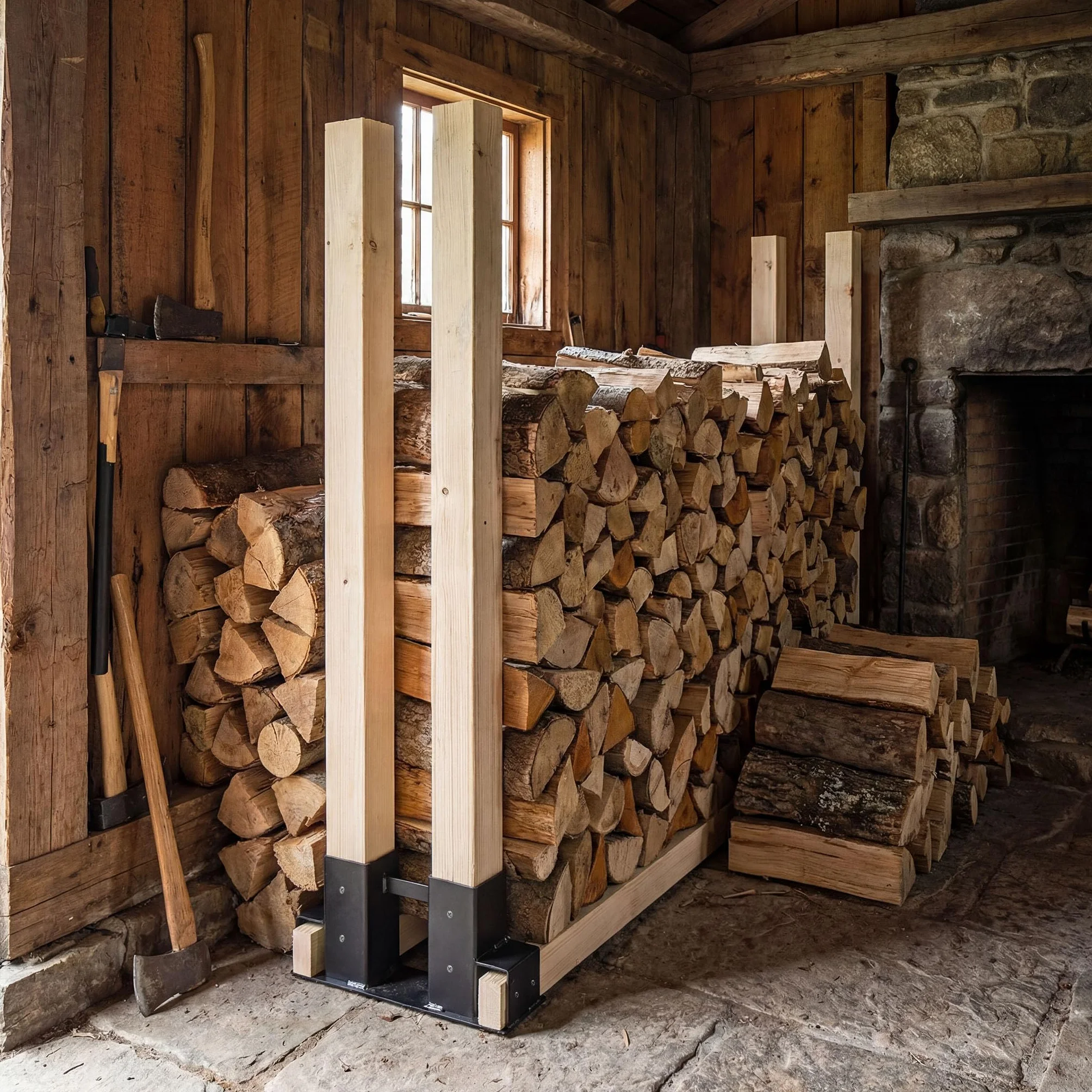 Wiltec Holzstapelhilfe für Kaminholz im 2er Set, 335 x 85 x 130 mm, Brennholz Stapelhilfe Gestell für Feuerholz und Brennholz, Holzhalter