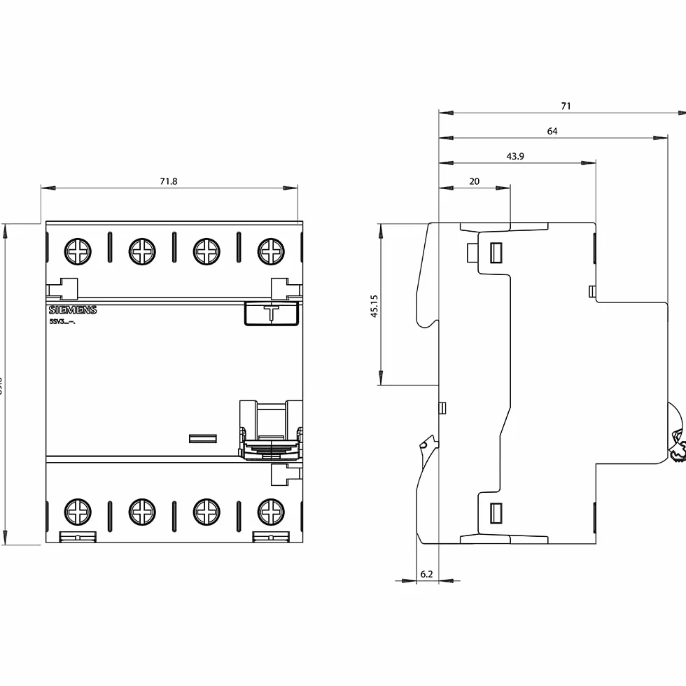 Siemens 5SV33446KL FI-Schutzschalter 3P+N N-links TypA 30mA 40A 400V
