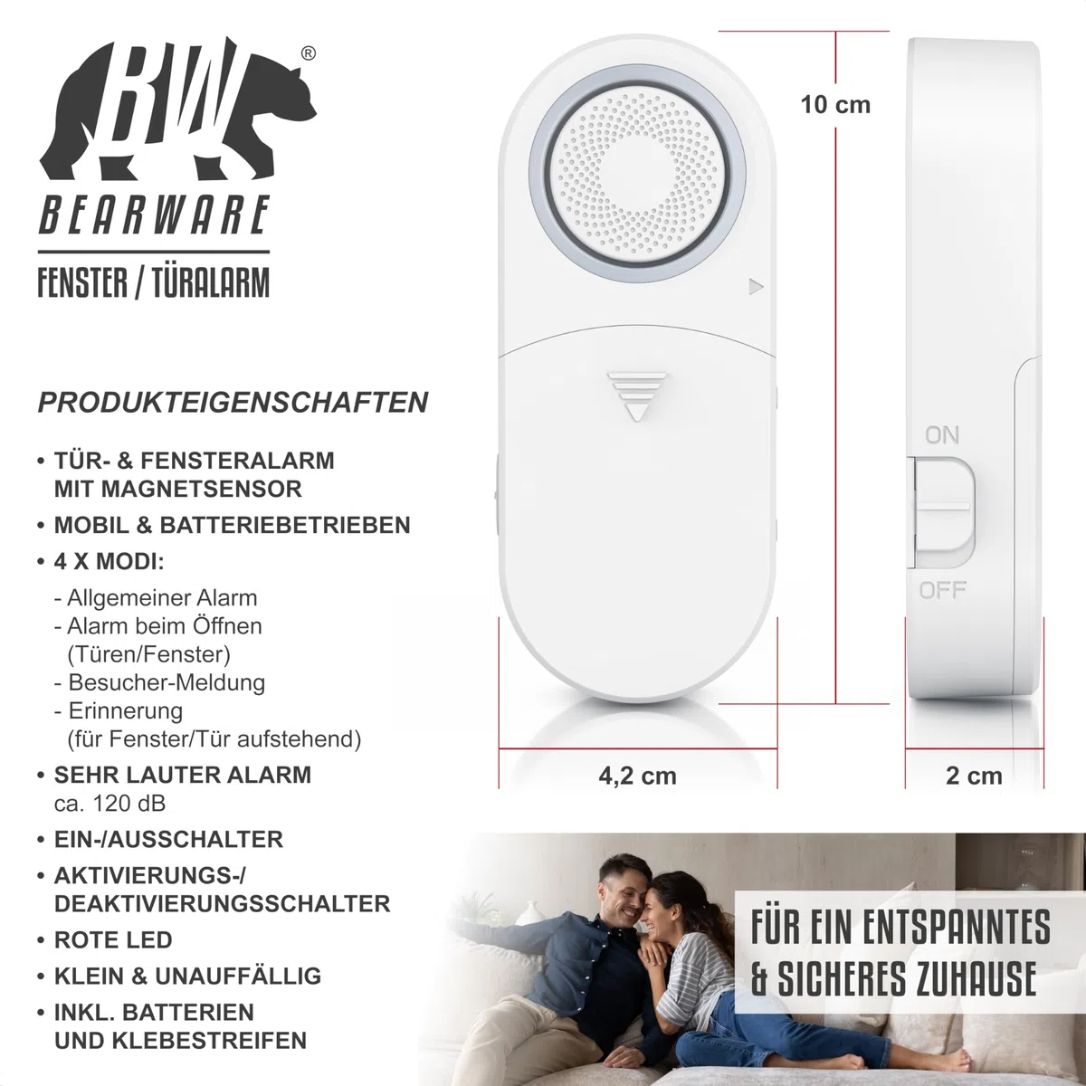 CSL - 2X Fensteralarm Einbruchschutz - Türalarm - 120 dB lauter Signalton Alarmsensor - Tür und Fenster - 2er Set mit Batterien - Alarmanlage - Wohnmobil - Gartenhaus