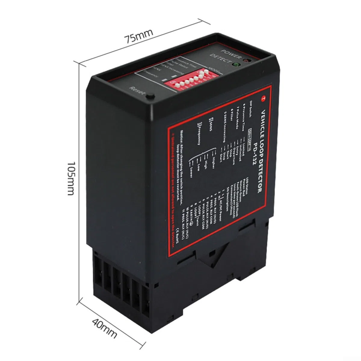 DP132 Induktiver Schleifendetektor, DC 12 V/24 V, Eink-Fahrzeugerkennungssystem für automatische Türen, Parkplatz, Zugangstore, ABS, schwarz, 78 x 40 x 108 mm, 4-stufige Empfindlichkeit (220 V)