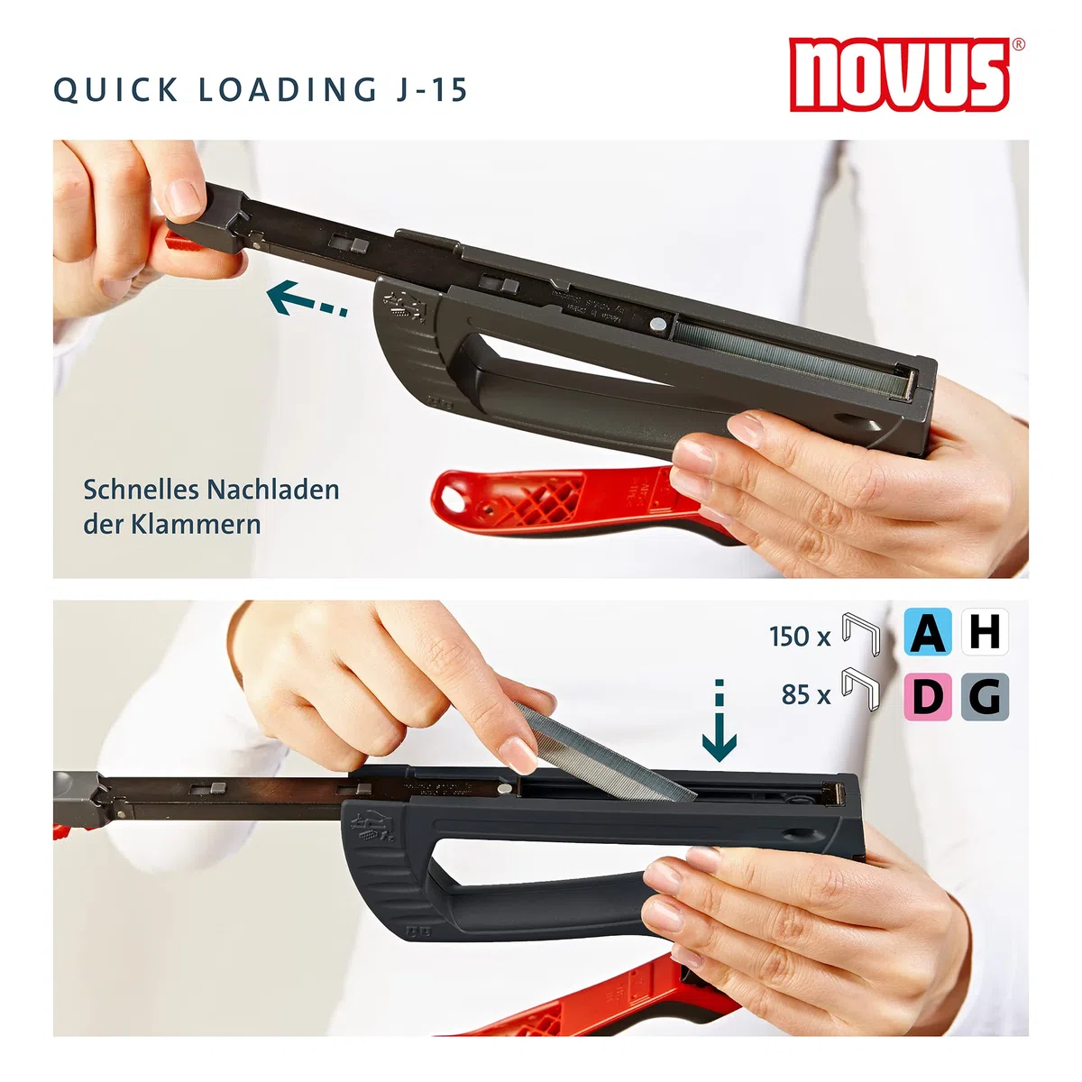 Novus Handtacker J-15, leichter Allzweck-Tacker, Werkzeugtacker für Klammern 4-10 mm, schnelles Nachladen, Softgrip, Schwarz