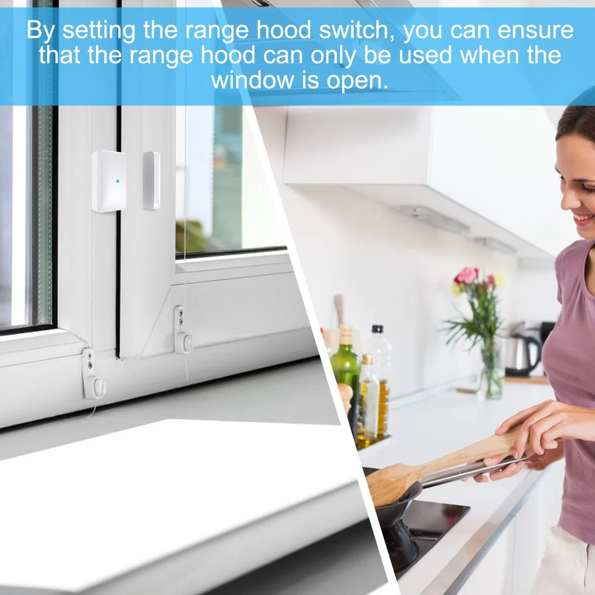 EXTSUD Funk Abluftsteuerung mit Fenster-Magnetkontakt und Funksteckdose, Fensterschalter Fenstersensor für Dunstabzugshaube Kamin Fensterschalter Wireless Fensterkontaktschalter