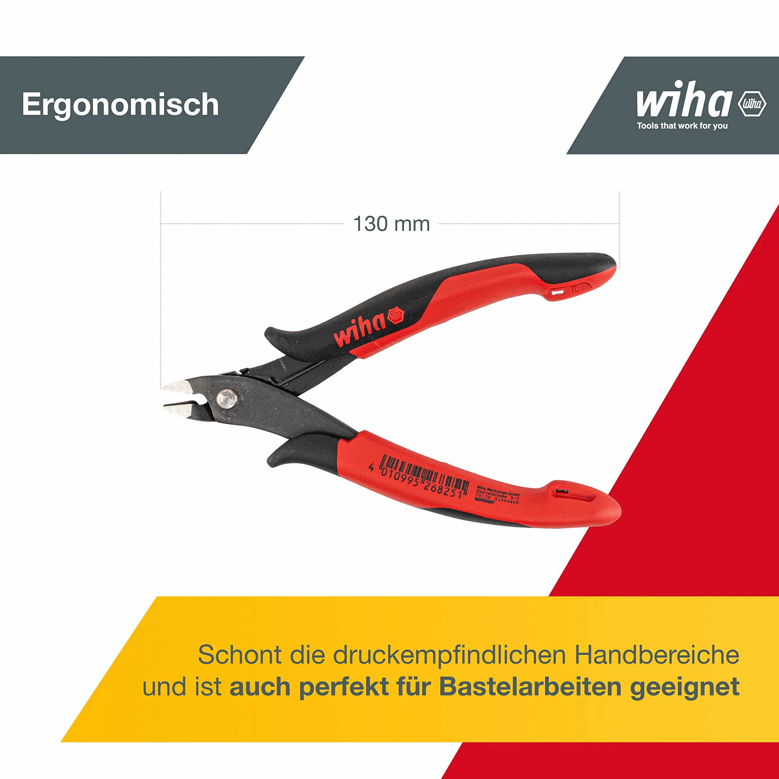Wiha Präzisions Seitenschneider Elektronik klein (26825) breiter, spitzer Kopf ohne Wate 130mm I Mini Drahtschneider für Elektroinstallation