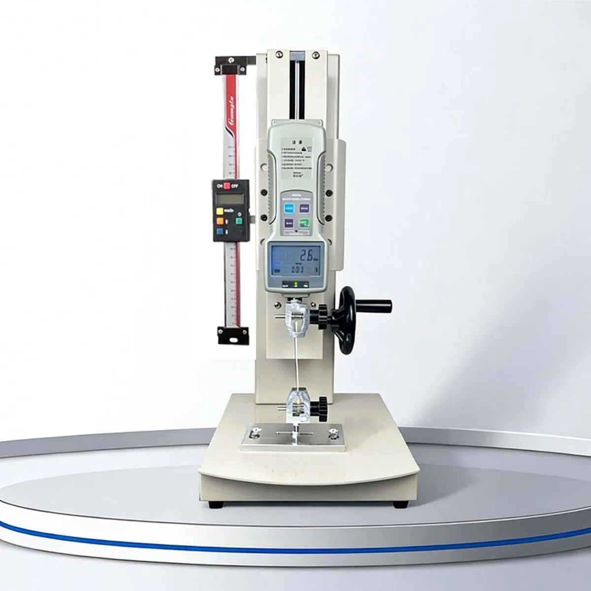 Digitale Zugprüfmaschine mit Handrad, Manueller Kraftmesserständer, Digitalanzeige, 5 Sonden, Pull Push Tester für Textilien, Sport, Federn,