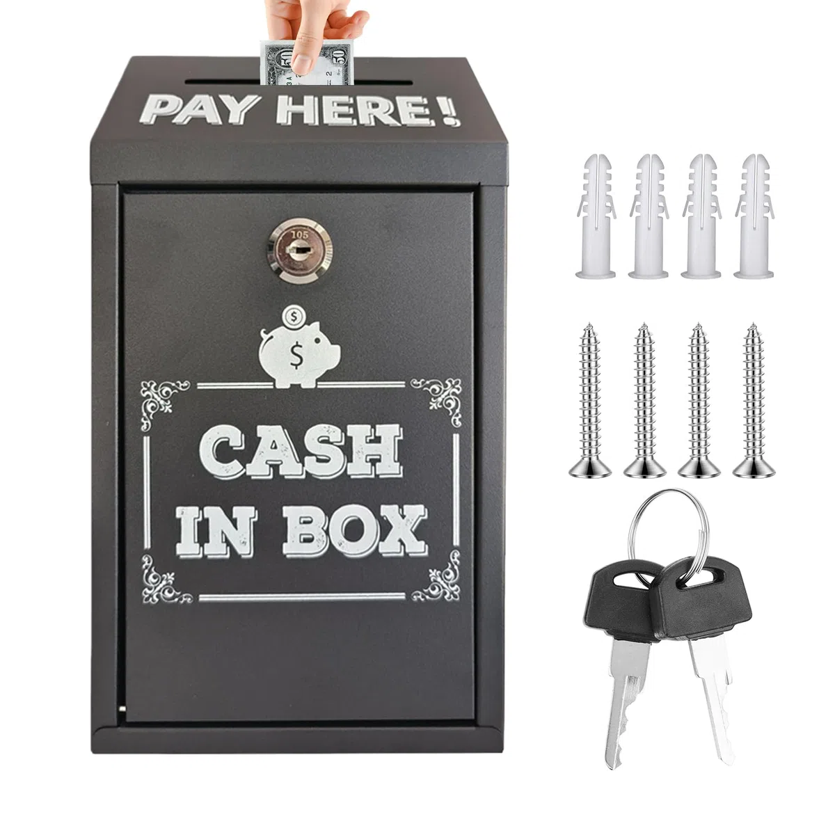 Spendenbox abschließbar, Geldkassette Bbschließbar Metall Briefkasten mit Schlüssel für Zuhause Büro Veranstaltungen Wandmontage sichere Sammelbox Einwurfschlitz Tragbare Kasse Schwarz, 14,5X7,5X26cm