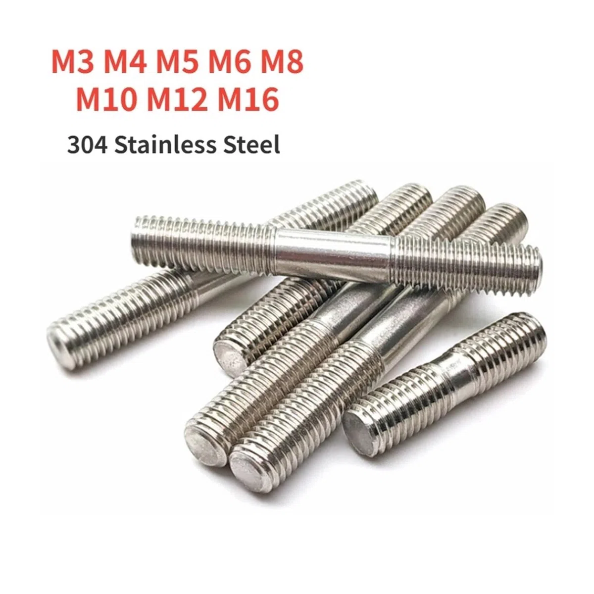 M10 304 Edelstahl Doppelendgewindestange Doppelendschrauben Stehbolzen Zahnstange Doppelkopfgewindestange(80mm)