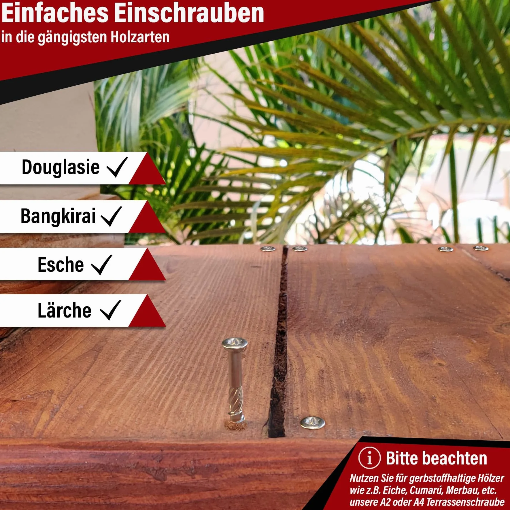 Terrassenschrauben 5 x 80 T-INOX 100 Stück Edelstahl gehärtet C1, Torx 25, inkl. Edelstahl Bit