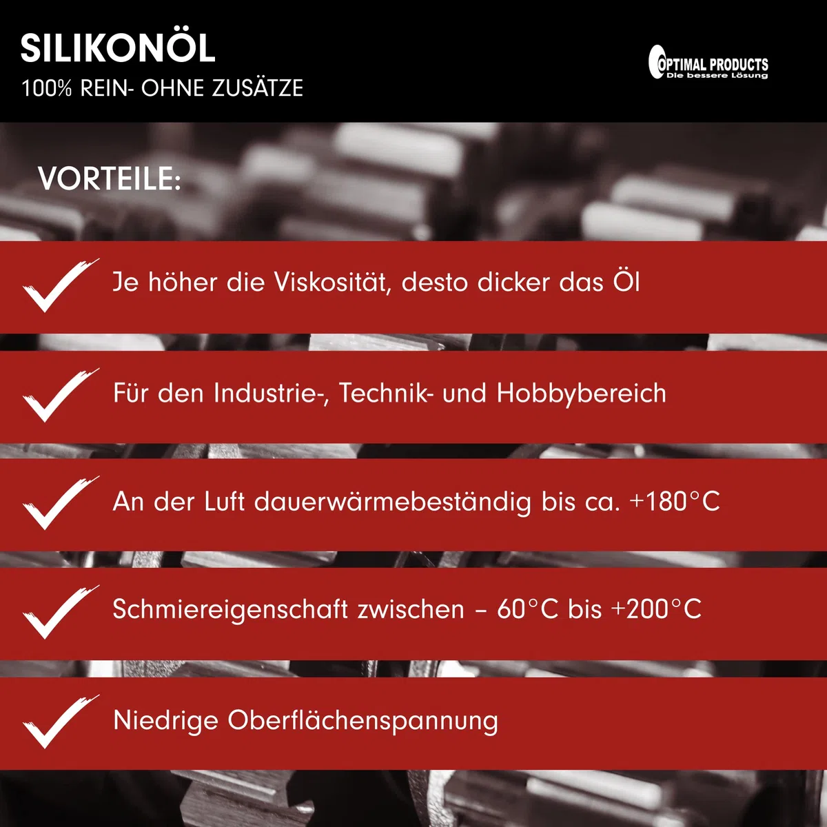 Optimal Products Silikonöl 1l I Reinstes Silikon geruchlos I Schmieröl für Metalle, Kunststoffe & Gummi I 1 Liter 100 cst