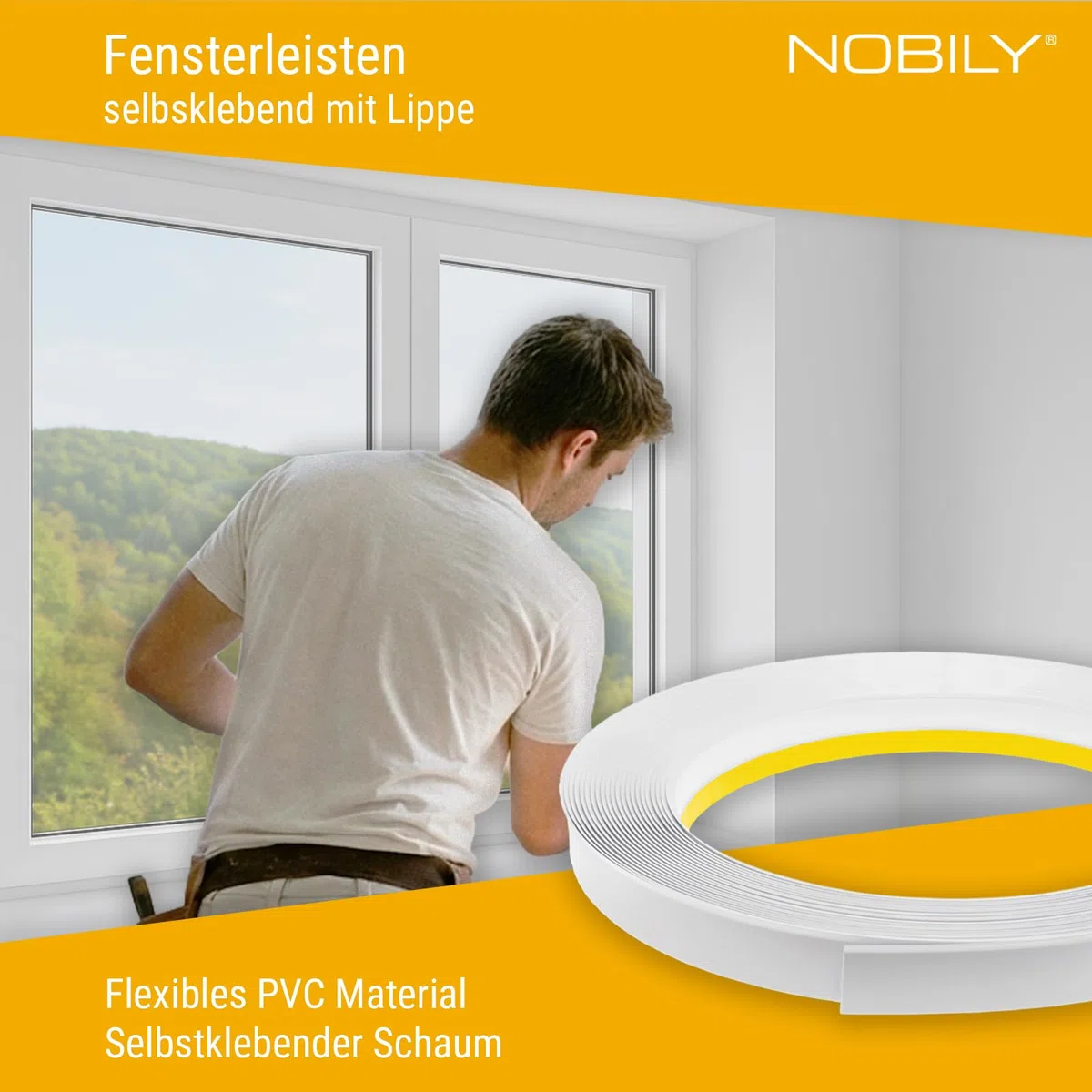 NOBILY Fensterleiste 20mm mit Lippe / 5 Meter/PVC - selbstklebend Flachleisten Kunststoffleisten Profileleisten Abschlussleisten Zierleisten zur Fenster Montage