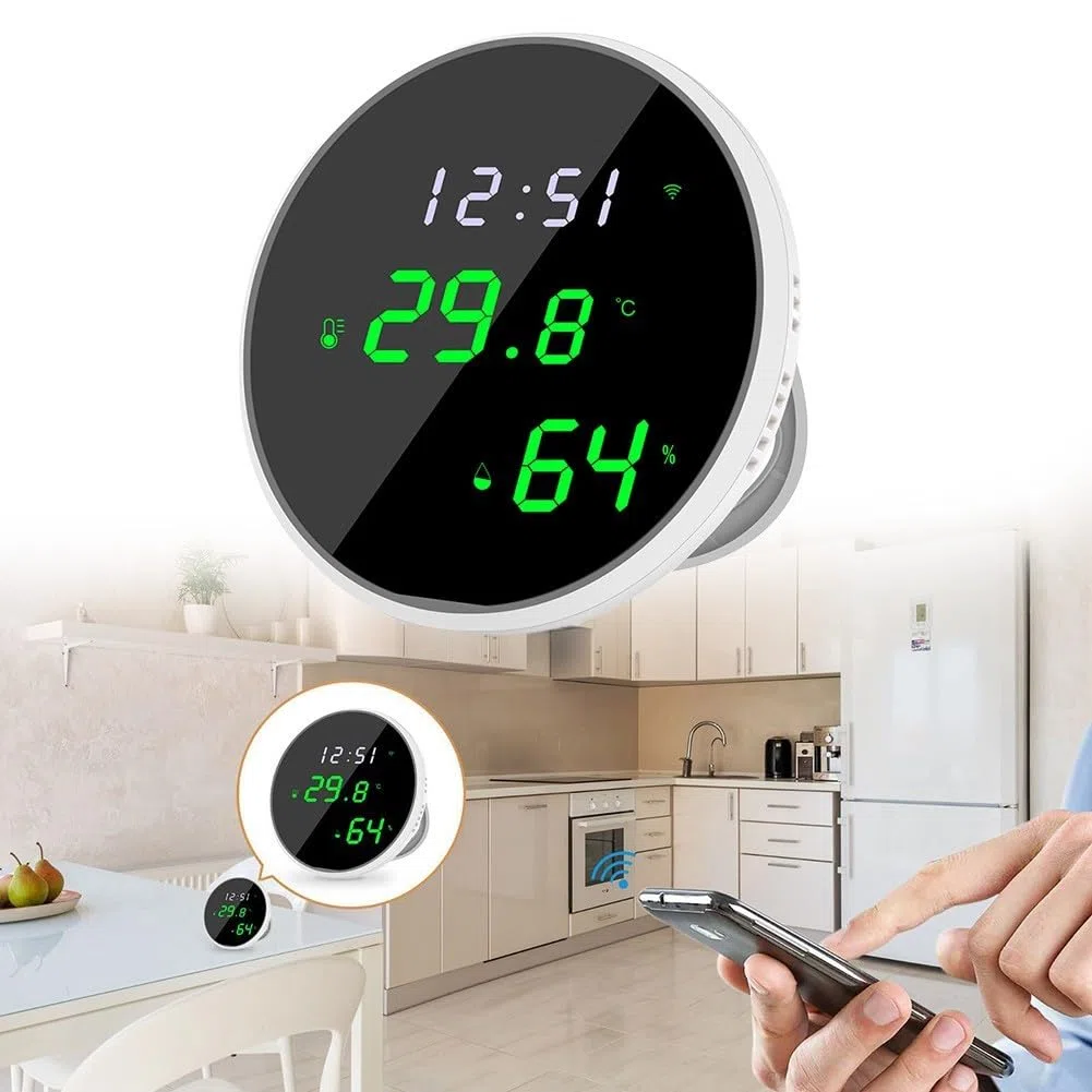 Temperatursensor, für Tuya LED-Temperatursensor mit WLAN-Konnektivität, Alarm für hohe Temperatur/Luftfeuchtigkeit und niedrige Temperatur/Luftfeuchtigkeit