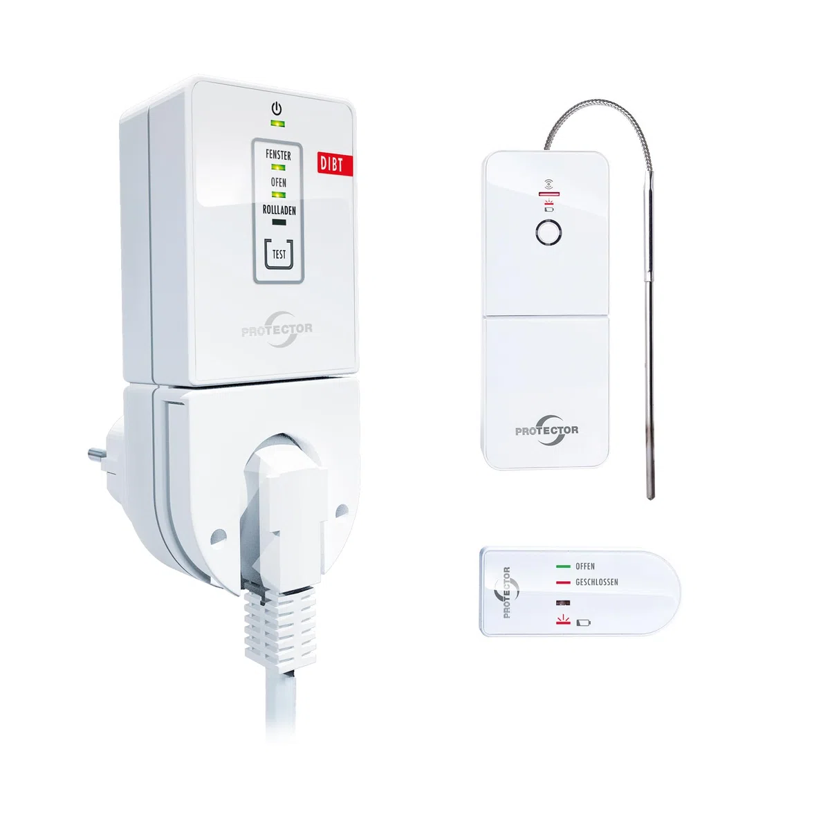 PROTECTOR AS-7030, Funk Abluftsteuerung mit DIBT Zulassung inkl. Funk-Thermosender für Kamin oder Ofen. Der sichere Fensterkontaktschalter, Erweiterbar mit Funk Rollladen-Sender