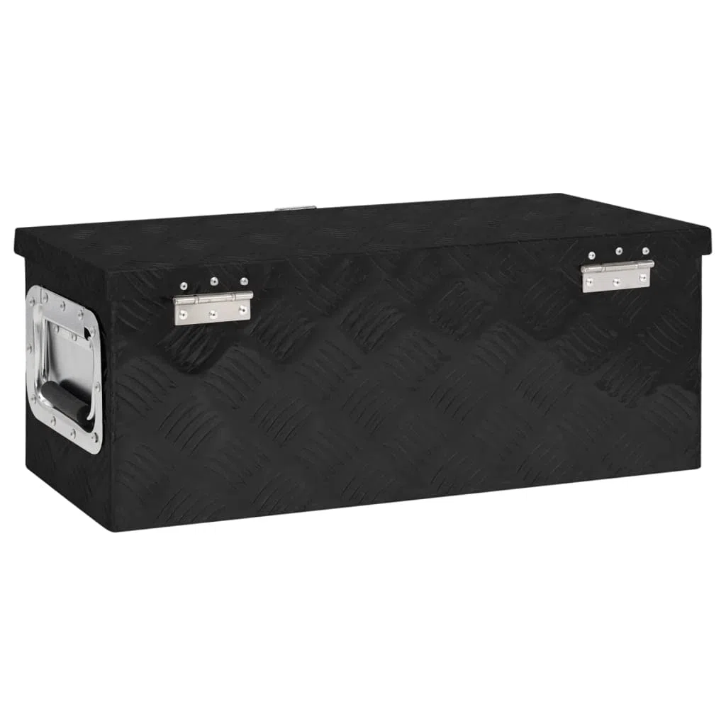 Alu Kiste mit Deckelüberstand verschließbar, Truckbox aus Aluminium, Werkzeugbox Alu Unterbaubox robuste Staubox Werkzeugkiste für Anhänger, LKW, Schwarz 60x23,5x23 cm