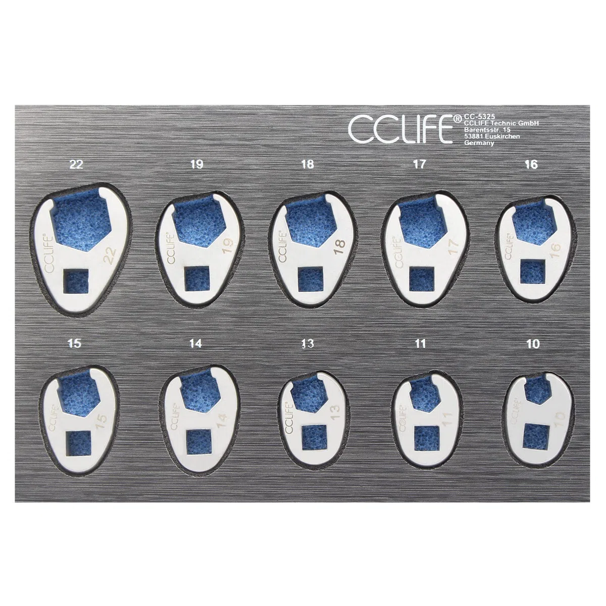 CCLIFE 10tlg Hahnenfußschlüssel Hahnenfuß Schlüssel Steckschlüssel Drehmoment 1/2" 3/8" Außenvierkantantrieb | 10-22mm