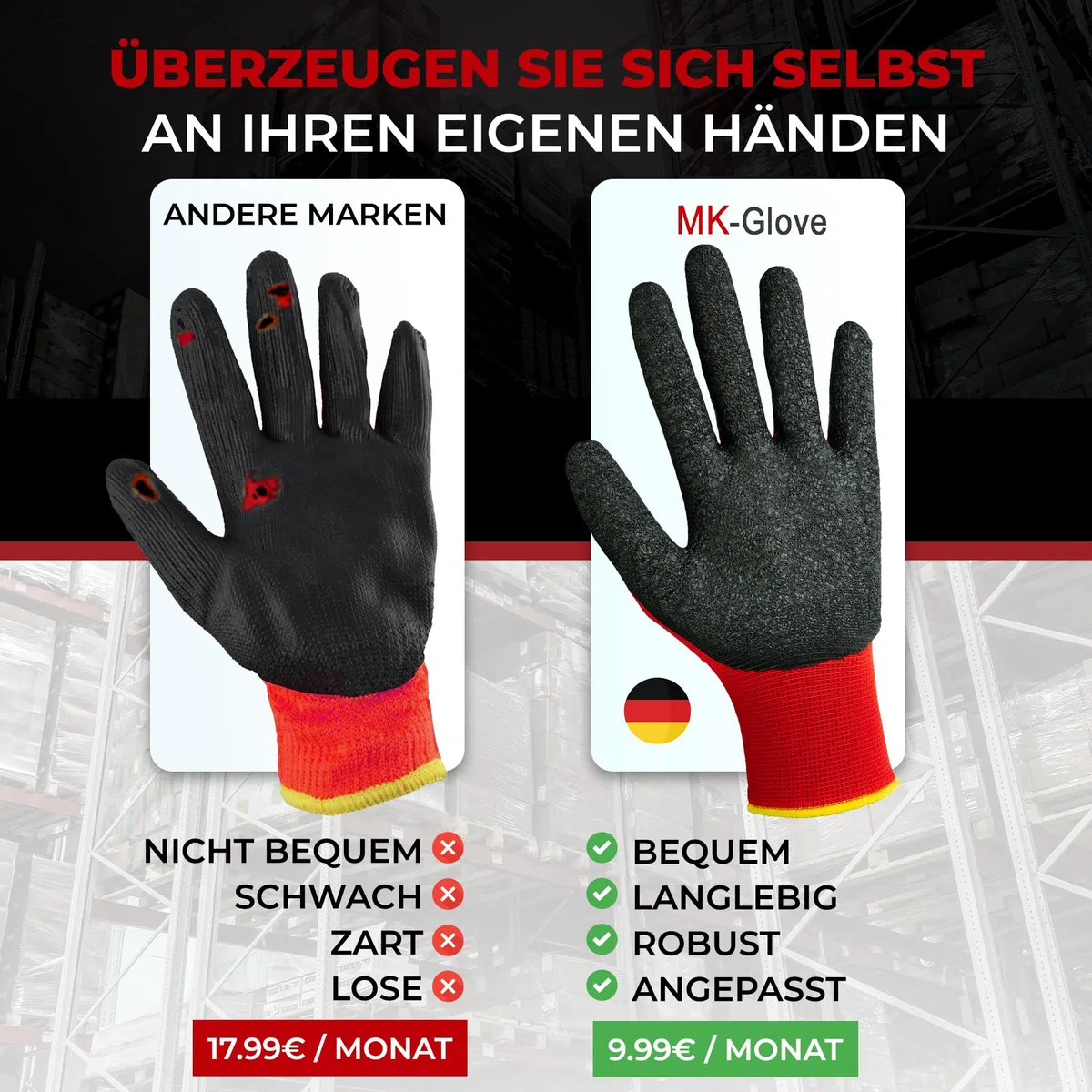12 Paar Abriebfest Arbeitshandschuhe Herren - Gartenhandschuhe und Montagehandschuhe mit Latexbeschichtung - Werkstatt Schutzhandschuhe Mechaniker Handschuhe - Größe 10-XL