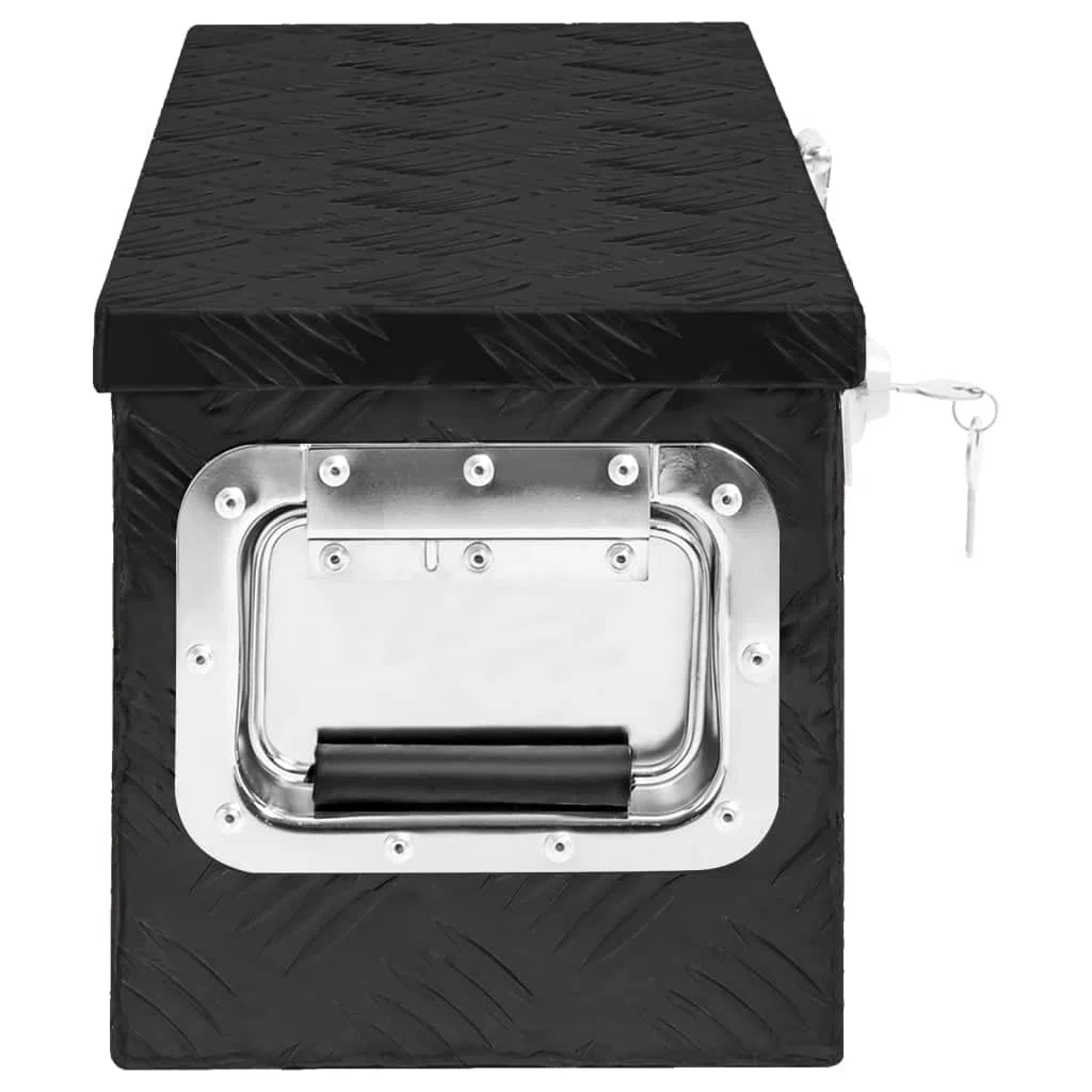 Alu Kiste mit Deckelüberstand verschließbar, Truckbox aus Aluminium, Werkzeugbox Alu Unterbaubox robuste Staubox Werkzeugkiste für Anhänger, LKW, Schwarz 60x23,5x23 cm
