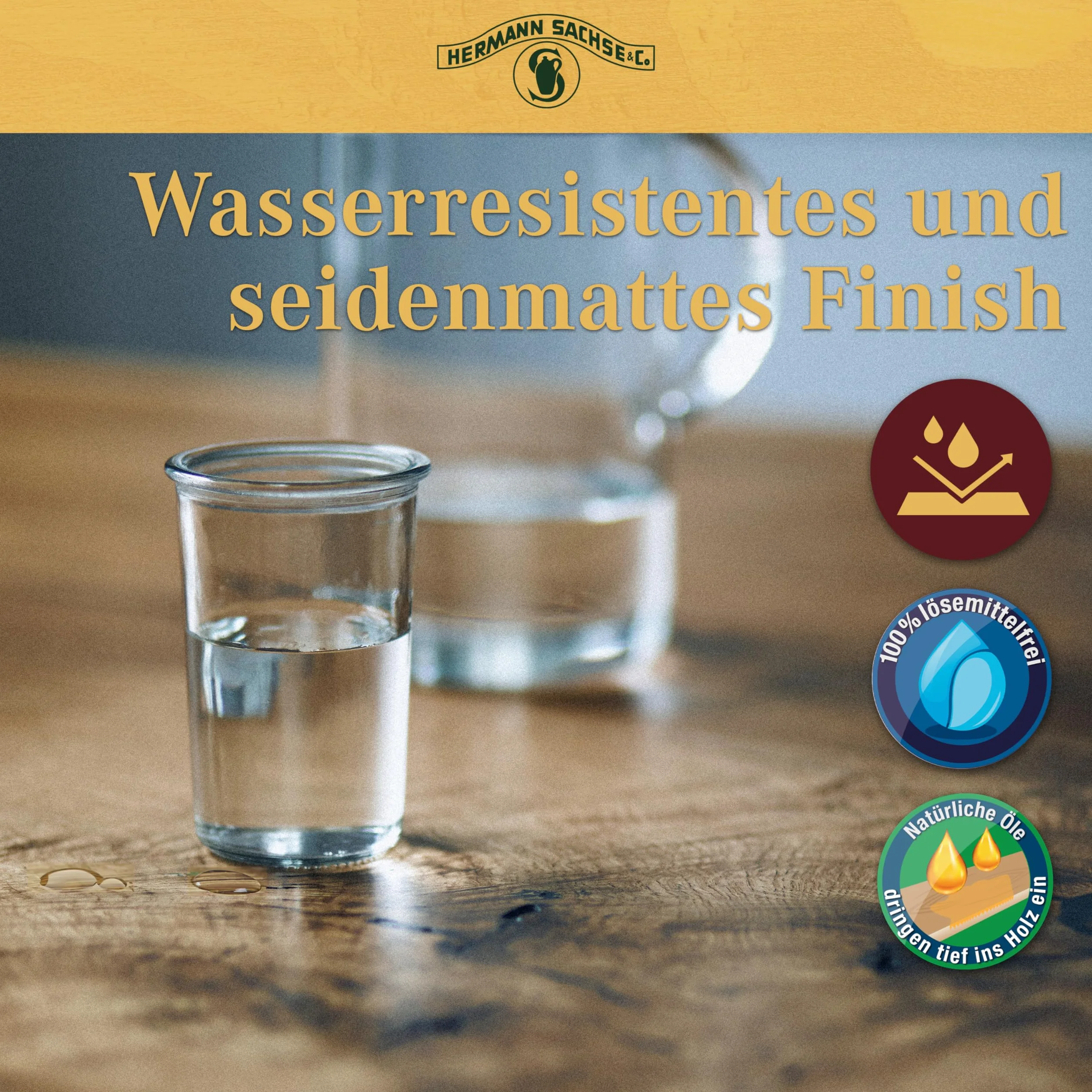 Hermann Sachse Hartöl für Esstische Holztische | 250ml Holzöl mit Universaltuch und Schleifmatte Öl für Eiche Nussbaum Akazie Buche zur Pflege im Innenbereich | Arbeitsplattenöl -Basis Leinölfirnis