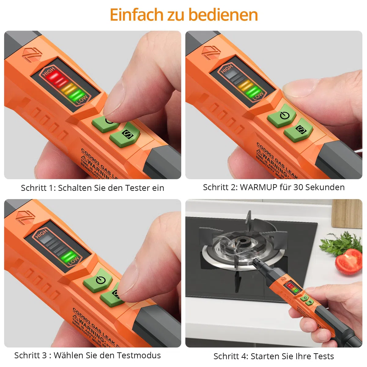 Neoteck Gasleckdetektor Erdgasdetektor mit akustischem und optischem Alarm, Tragbarer Gasdetektor zur Lokalisierung von brennbaren Gasleckquellen wie Methan, Propan für zu Hause