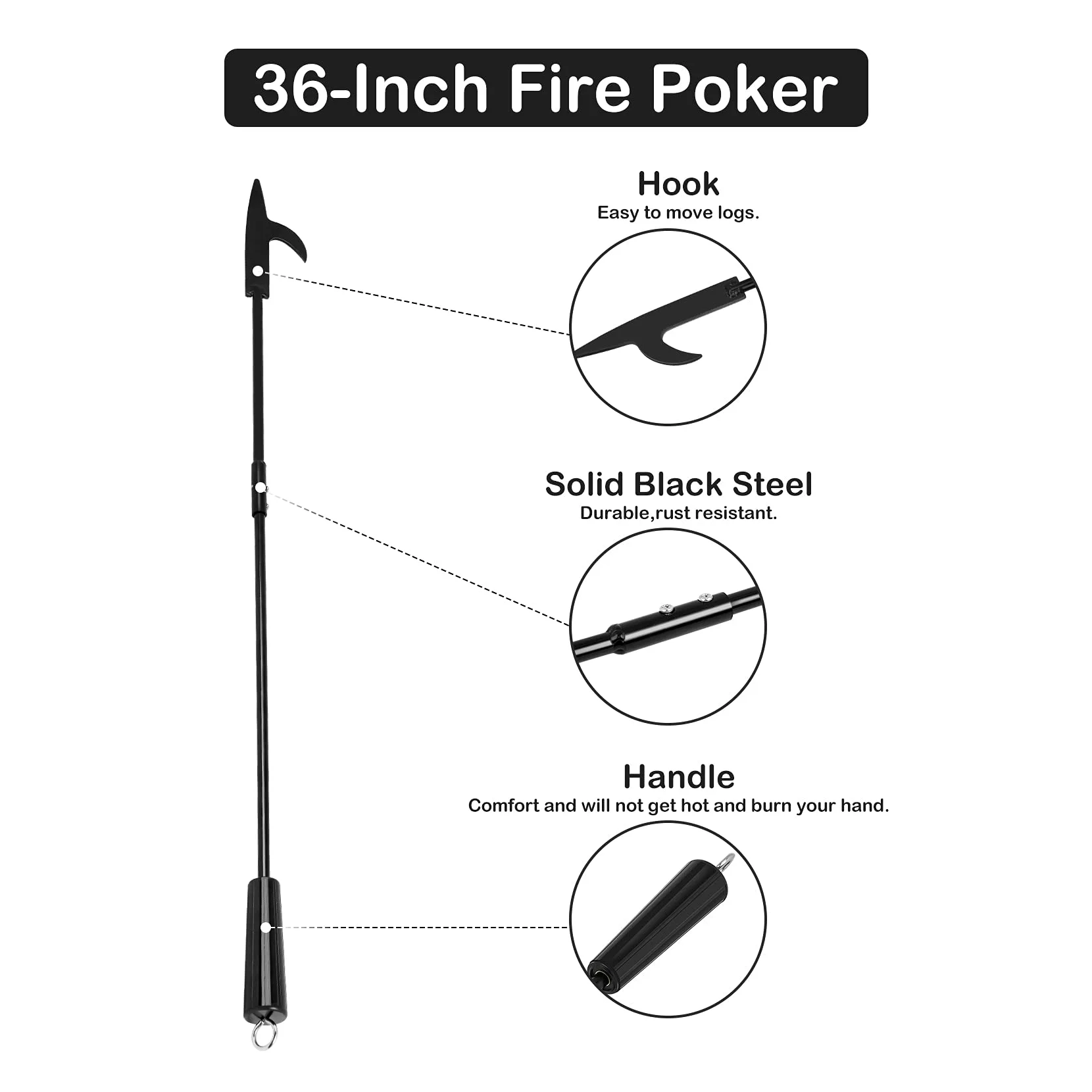 onlyfire 91,5 cm Stahl Kamin Feuerhaken Holzkohle Schürhaken