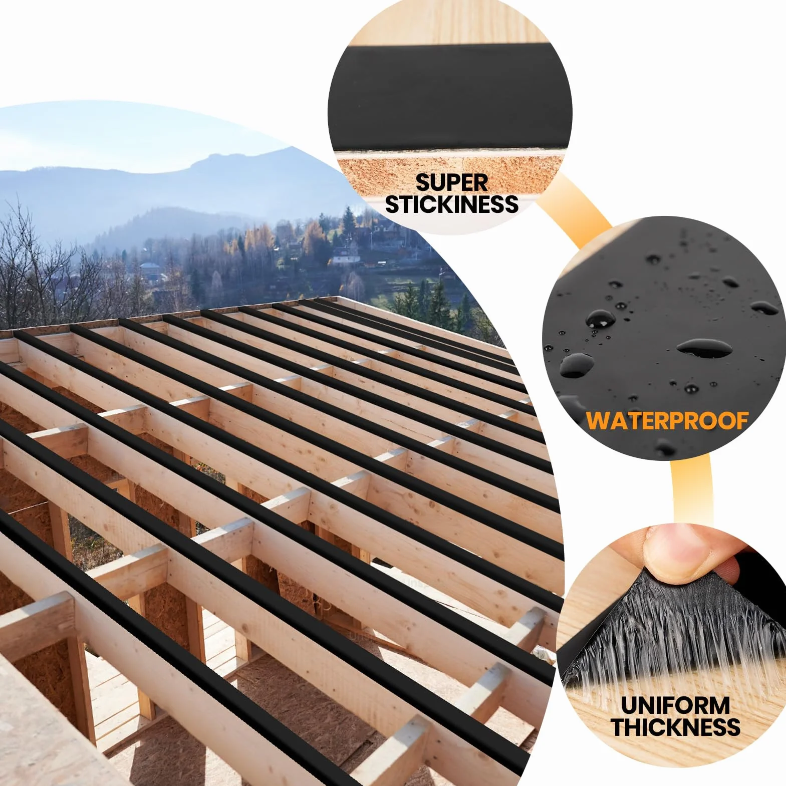 ADHES Butylband Dichtungsbänder 50mm x 15m, Wetterbeständig und Wasserdicht, Deckbalkenband Dach Reparaturband, Ideal für Holzdecks, Balken, Dächer und den Außeneinsatz