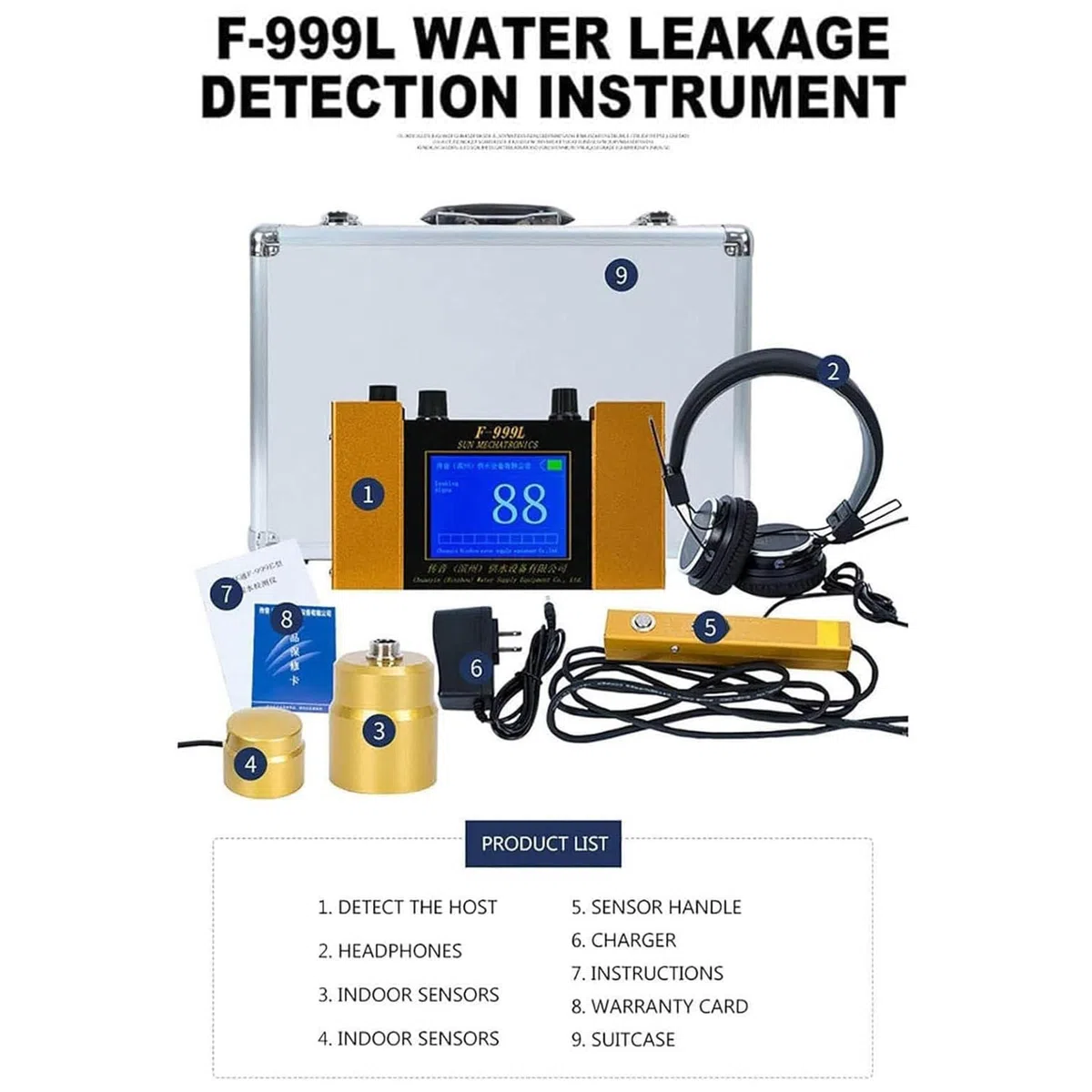 Ultraschall-Wasserleck-Detektor, digitales Display, Wasserrohr-Leckage-Monitor mit Kopfhörer-Tragetasche für Sanitär-Erkennung
