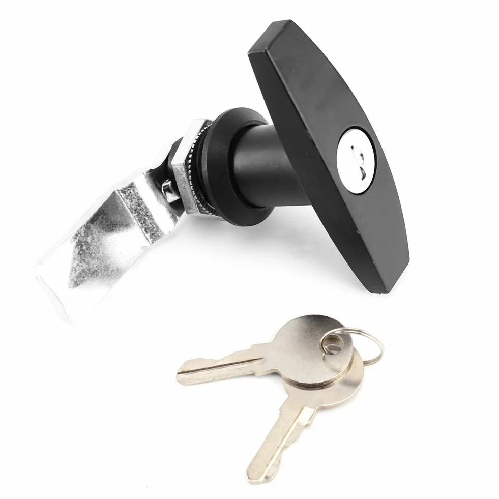 T Griff Schloss, Hintere Befestigung T-Griff-Schloss Werkzeugkasten Garagentorschloss mit Schlüsseln für Wohnwagen Anhänger Vordach Chrom glänzend (BLACK)