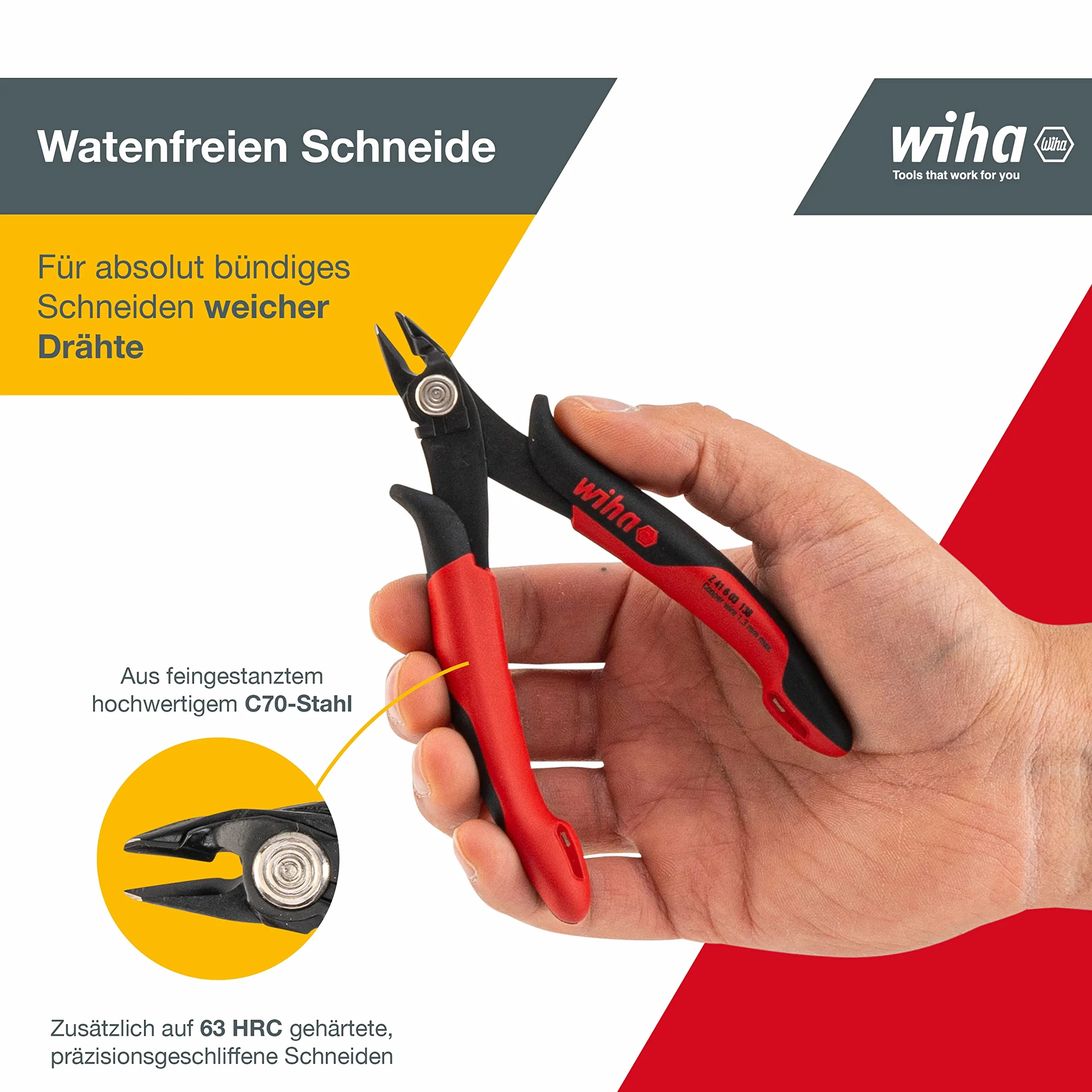Wiha Präzisions Seitenschneider Elektronik klein (26825) breiter, spitzer Kopf ohne Wate 130mm I Mini Drahtschneider für Elektroinstallation