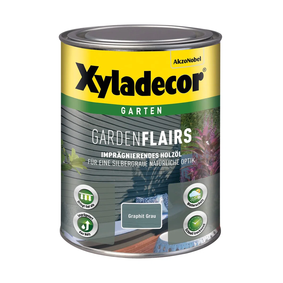 Xyladecor GardenFlairs, Imprägnierendes Holzöl mit dekorativem Metalleffekt, Graphit Grau, 1 l