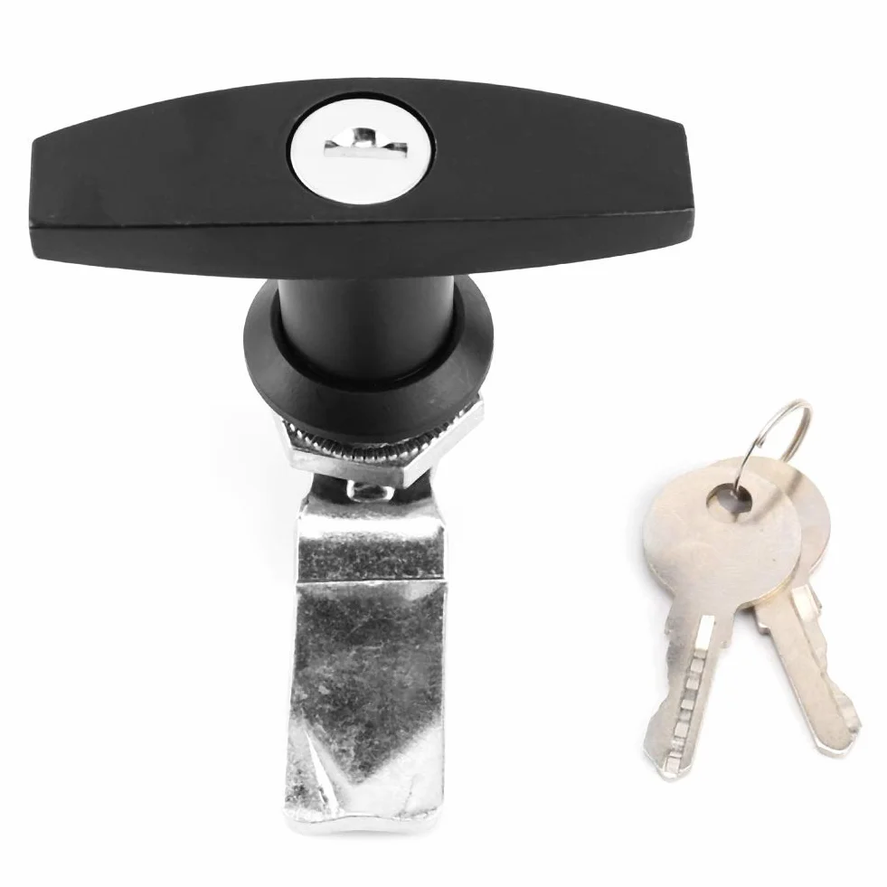 T Griff Schloss, Hintere Befestigung T-Griff-Schloss Werkzeugkasten Garagentorschloss mit Schlüsseln für Wohnwagen Anhänger Vordach Chrom glänzend (BLACK)