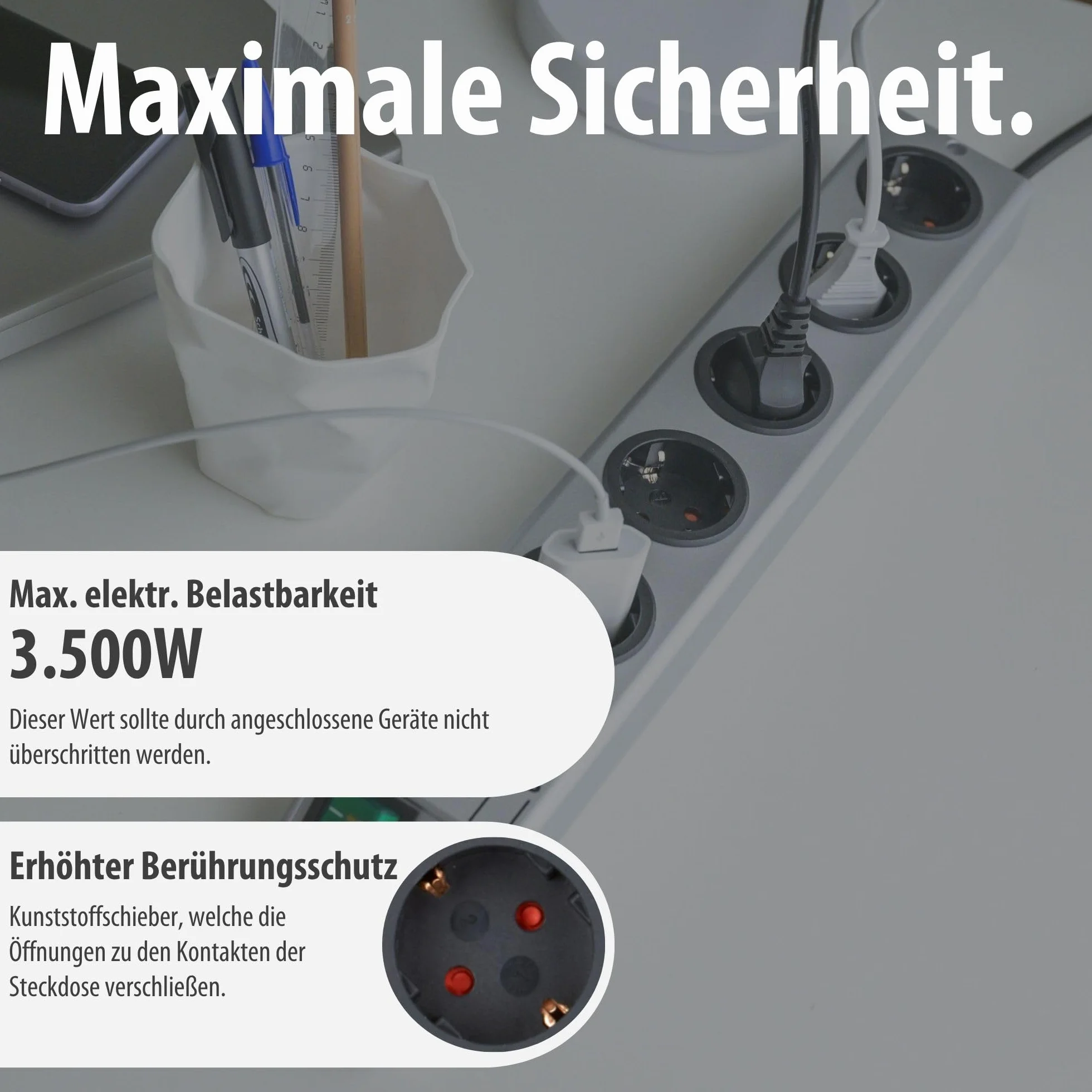 Brennenstuhl Super-Solid, Steckdosenleiste 5-Fach mit Überspannungsschutz (Mehrfachsteckdose mit 2,5m Kabel und Schalter - aus bruchfestem Polycarbonat) Silber