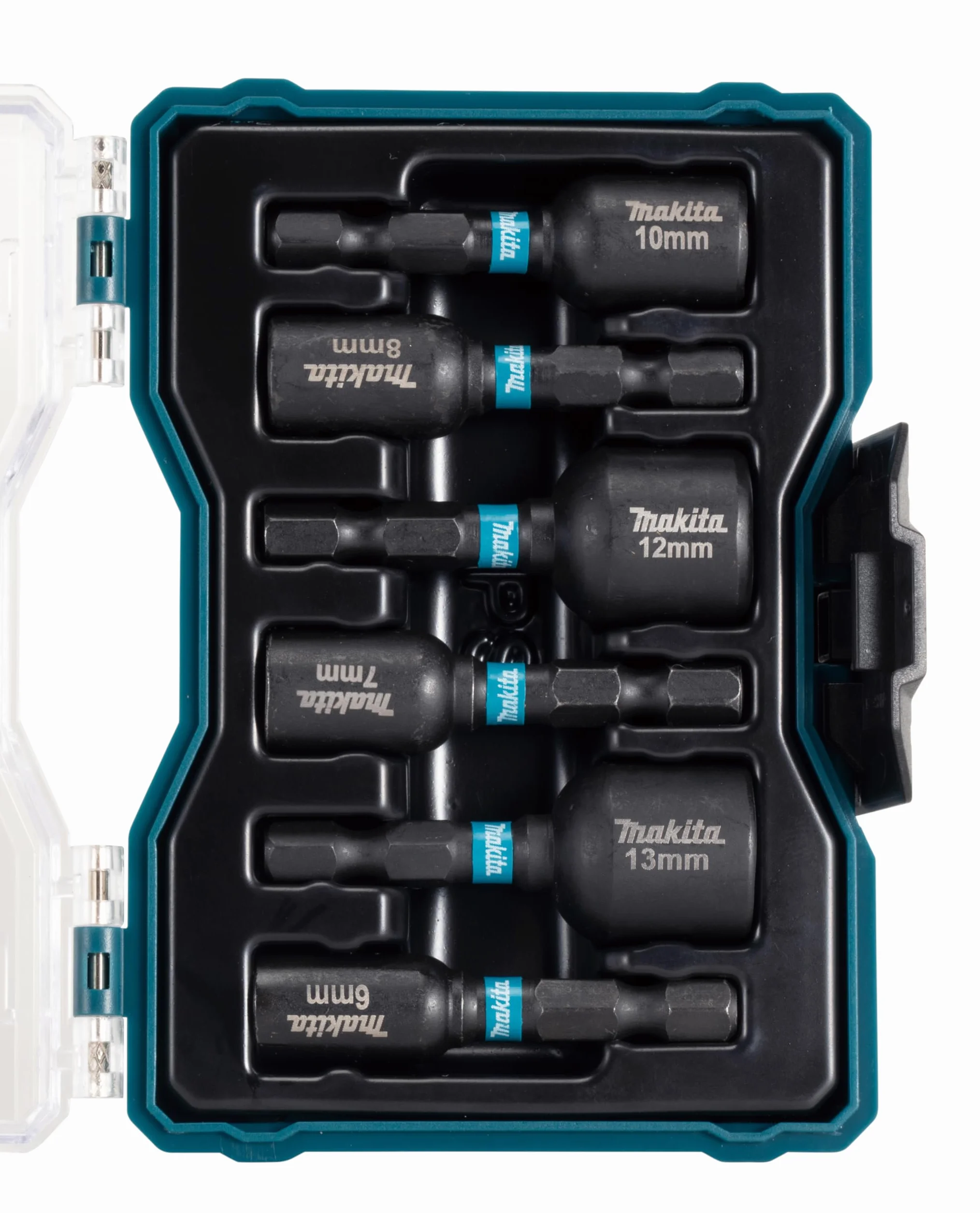 Makita E-15768 Impact Black Steckschlüssel-Set 6-teilig in Aufbewahrungbox, SW6 - SW13, magnetisch, Steckschlüssel 50 mm lang