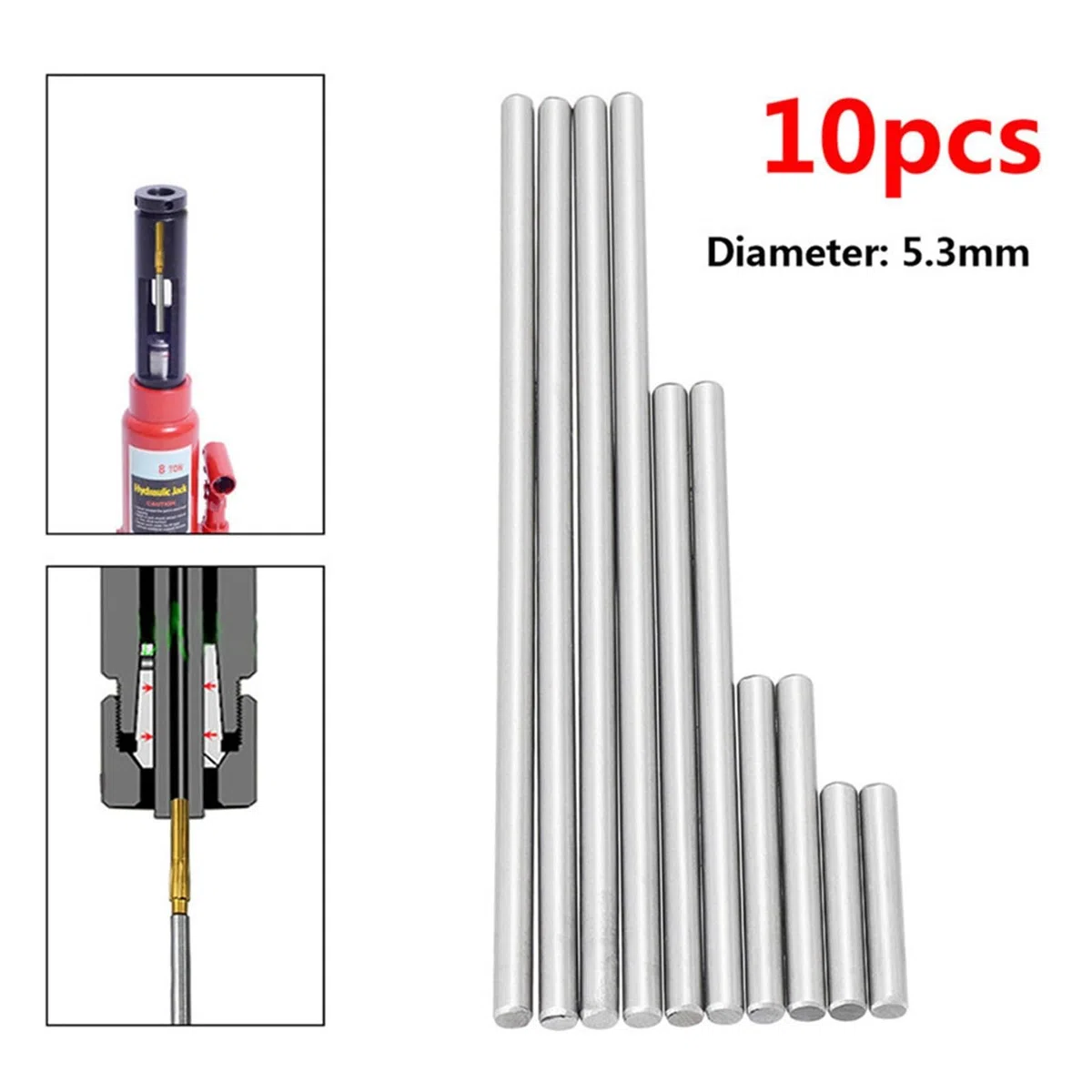 10 Stück 5,3 mm Auswerferstifte-Set for Drücken von Bohrknöpfen, hohe Härte, vollständige Spezifikationen, Stahlreibahle, Werkzeugmaschinenzubehör