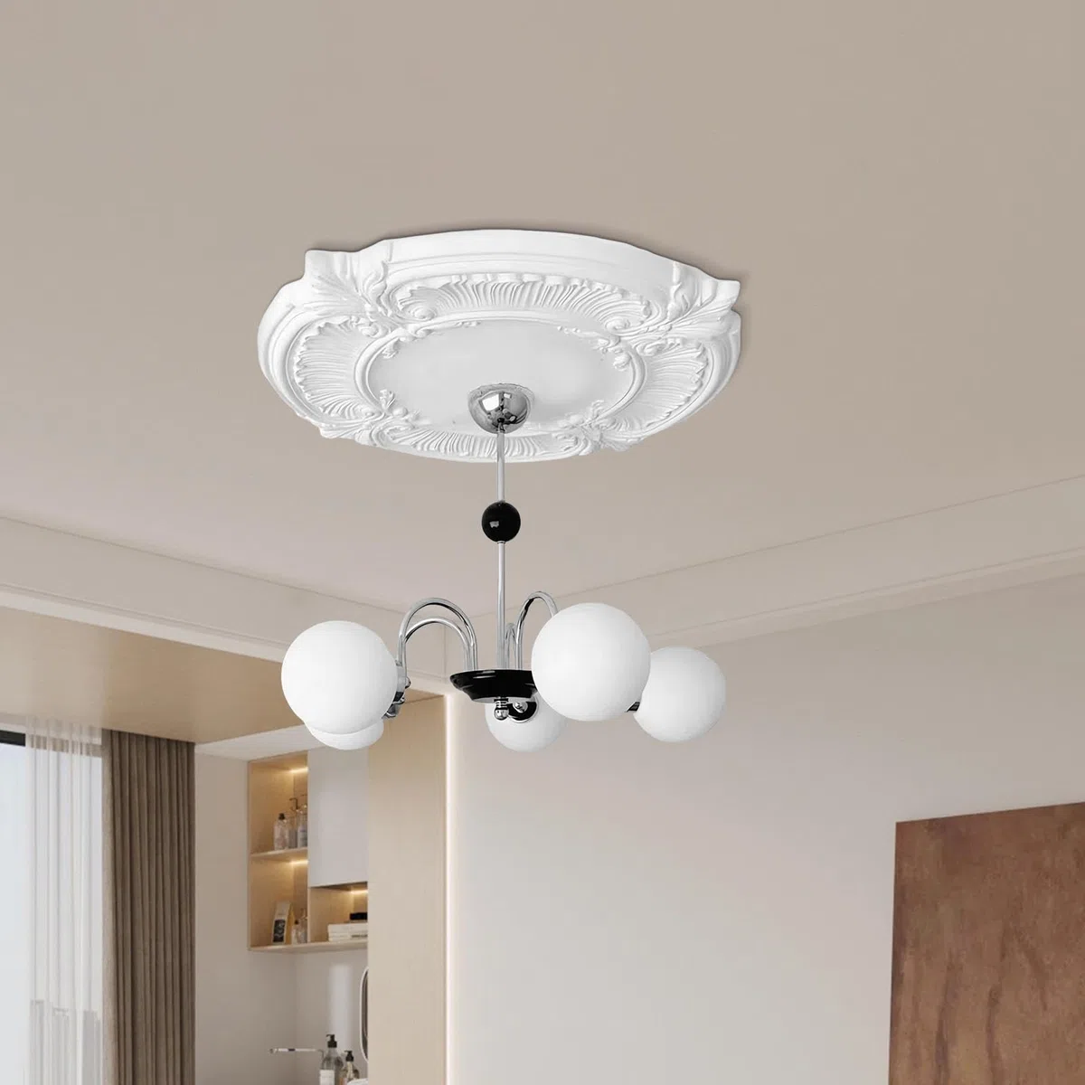 Stuckrosette Deckenrosette 30cm Weiß Aus PU Wasserfest – Runde Deckendekor Lamellenabdeckung Für Pendelleuchten & Deckenventilatoren Für Innenarchitekten & Hotelrenovierung