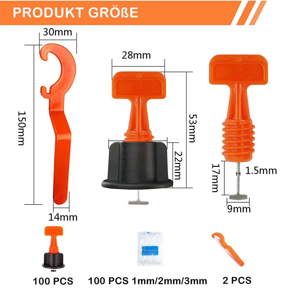 400 Stück Revolutionäres Fliesen Nivelliersystem, Mit 100 Nivelierset Keile,100 Pcs 1mm/2mm/3mm Fliesenkreuze Abstandshalter Und 2 Speziellen Schlüssel.Fliesenleger Werkzeug Für Wand Und Bodenfliesen
