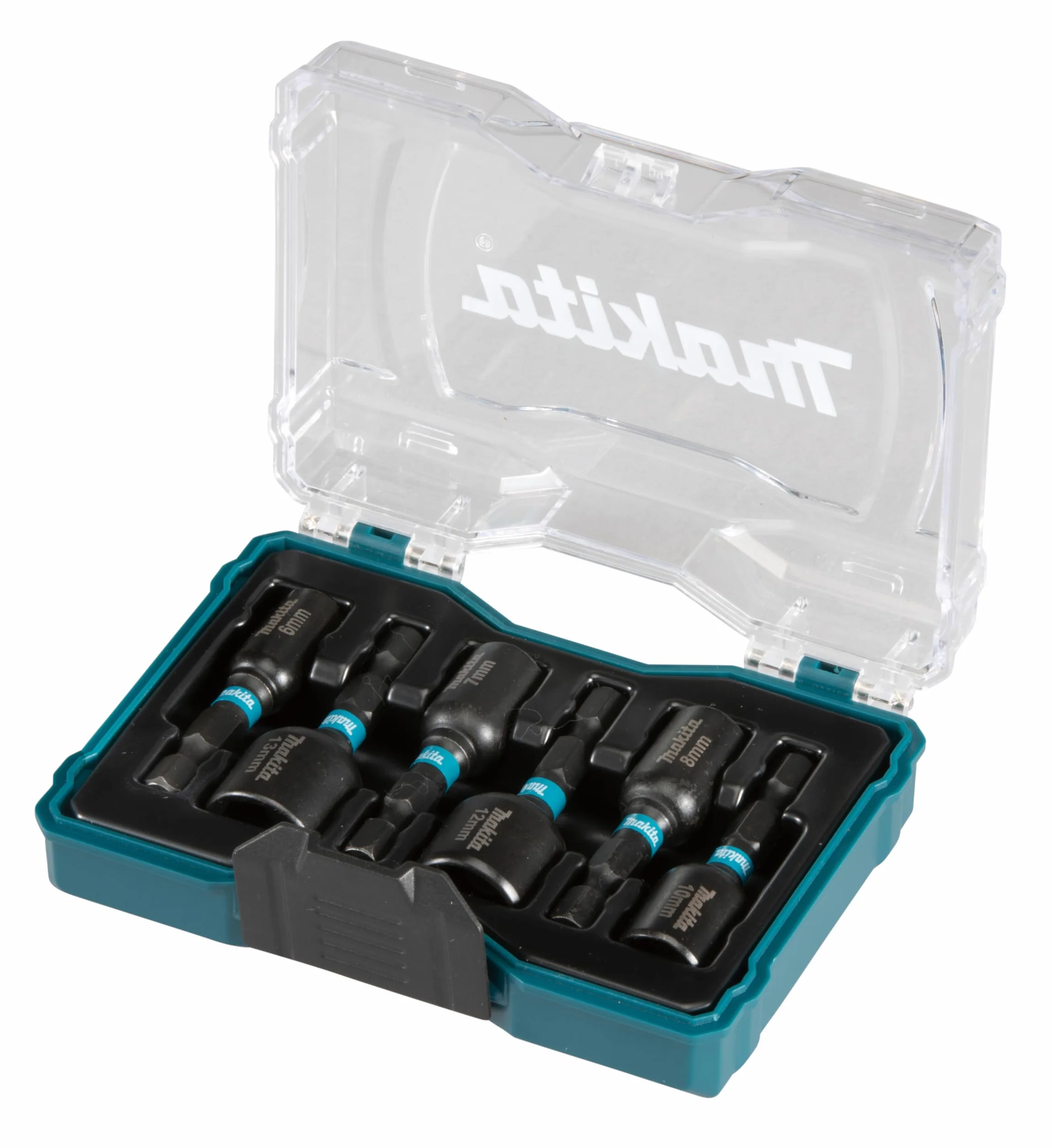 Makita E-15768 Impact Black Steckschlüssel-Set 6-teilig in Aufbewahrungbox, SW6 - SW13, magnetisch, Steckschlüssel 50 mm lang