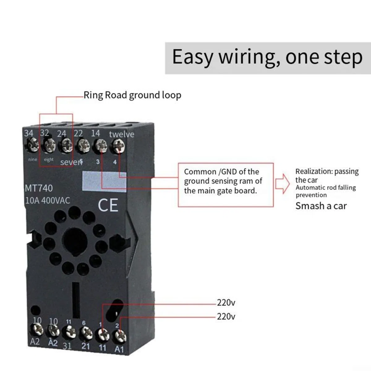 DP132 Induktiver Schleifendetektor, DC 12 V/24 V, Eink-Fahrzeugerkennungssystem für automatische Türen, Parkplatz, Zugangstore, ABS, schwarz, 78 x 40 x 108 mm, 4-stufige Empfindlichkeit (220 V)