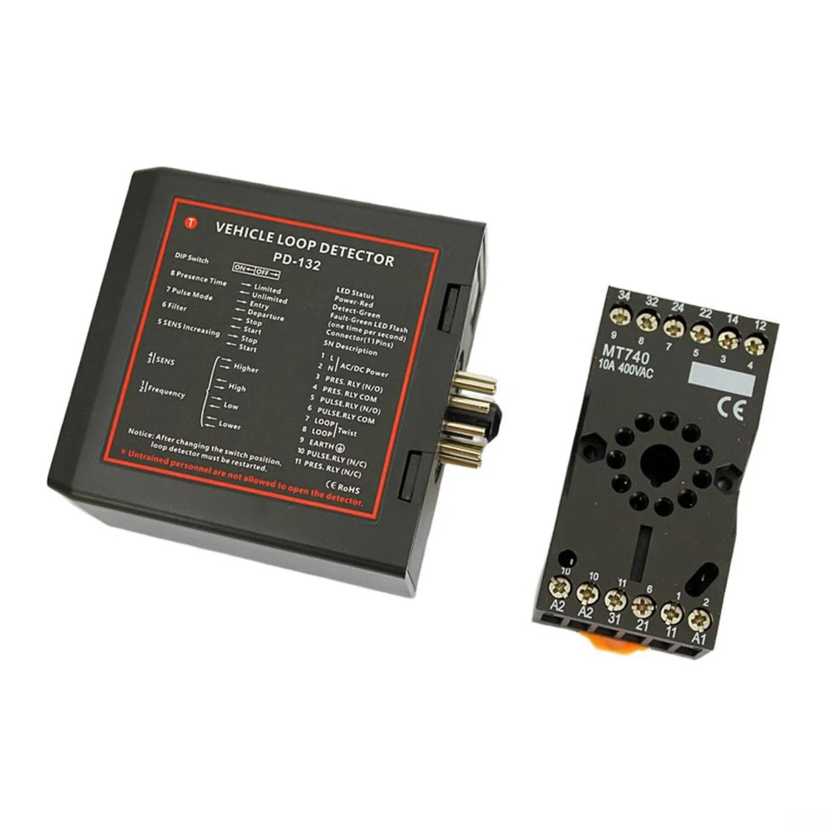 DP132 Induktiver Schleifendetektor, DC 12 V/24 V, Eink-Fahrzeugerkennungssystem für automatische Türen, Parkplatz, Zugangstore, ABS, schwarz, 78 x 40 x 108 mm, 4-stufige Empfindlichkeit (220 V)