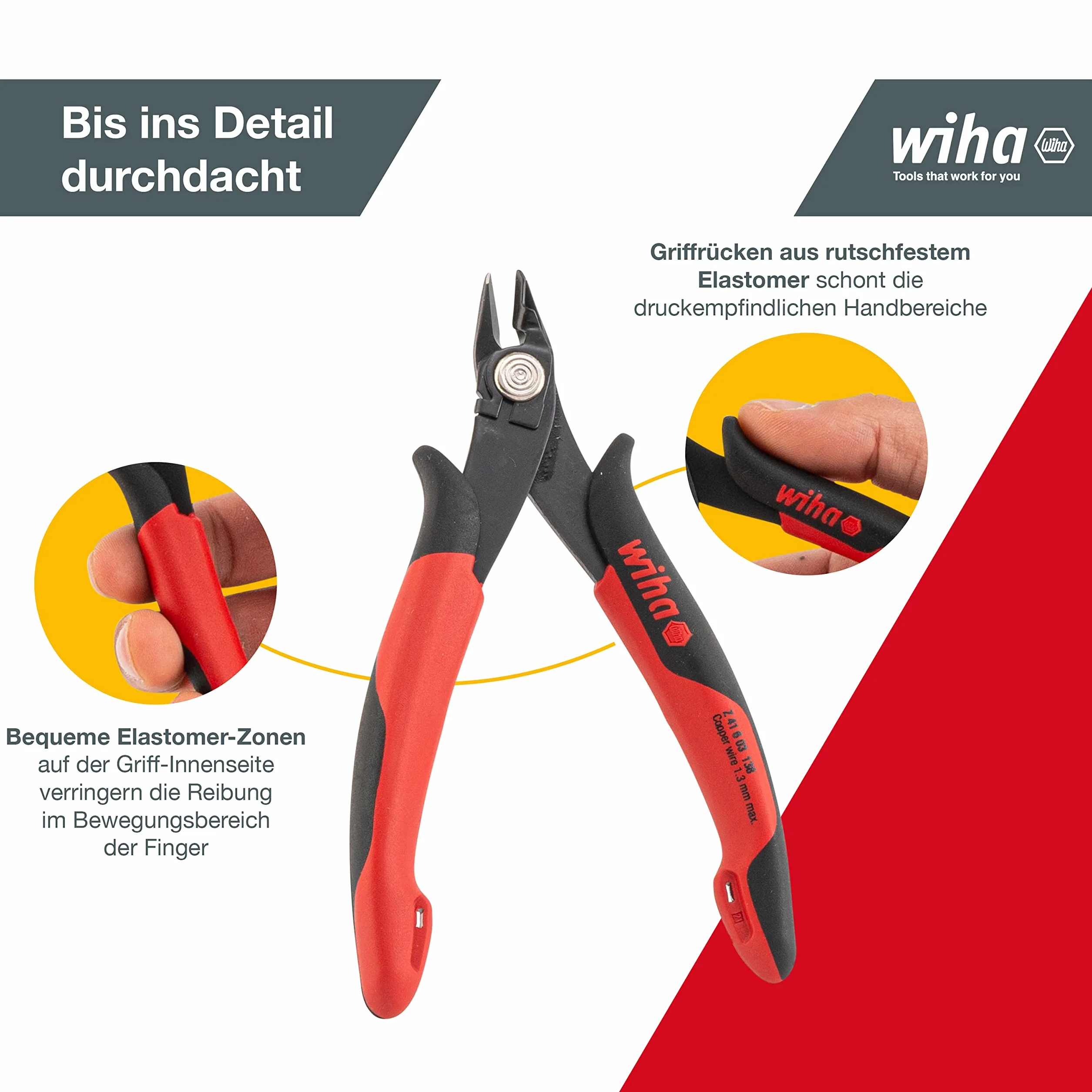 Wiha Präzisions Seitenschneider Elektronik klein (26825) breiter, spitzer Kopf ohne Wate 130mm I Mini Drahtschneider für Elektroinstallation