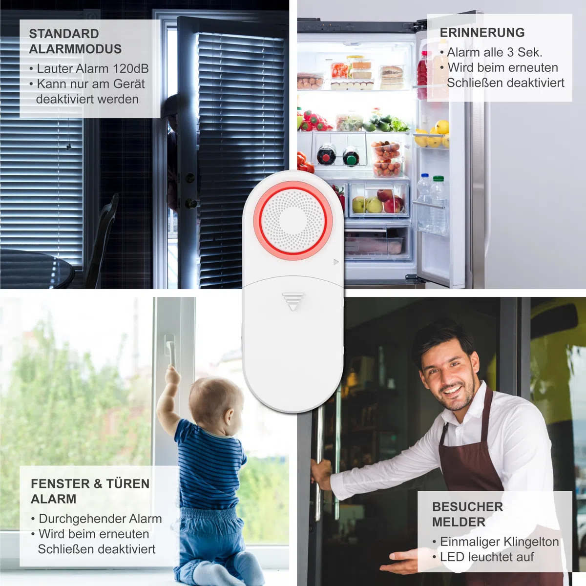 CSL - 2X Fensteralarm Einbruchschutz - Türalarm - 120 dB lauter Signalton Alarmsensor - Tür und Fenster - 2er Set mit Batterien - Alarmanlage - Wohnmobil - Gartenhaus