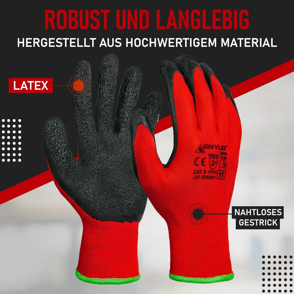 12 Paar Abriebfest Arbeitshandschuhe Herren - Gartenhandschuhe und Montagehandschuhe mit Latexbeschichtung - Werkstatt Schutzhandschuhe Mechaniker Handschuhe - Größe 10-XL