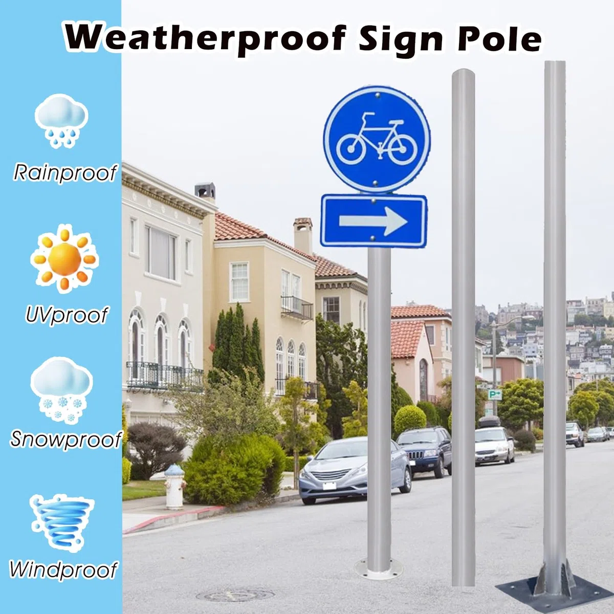 Parkplatzschild, Pfosten, Straßenschild, Stange für gewerbliche und private Nutzung, einfache Installation, 10,2 cm Durchmesser, perfekt für direkte und Stoppschilder, 230 cm hoch