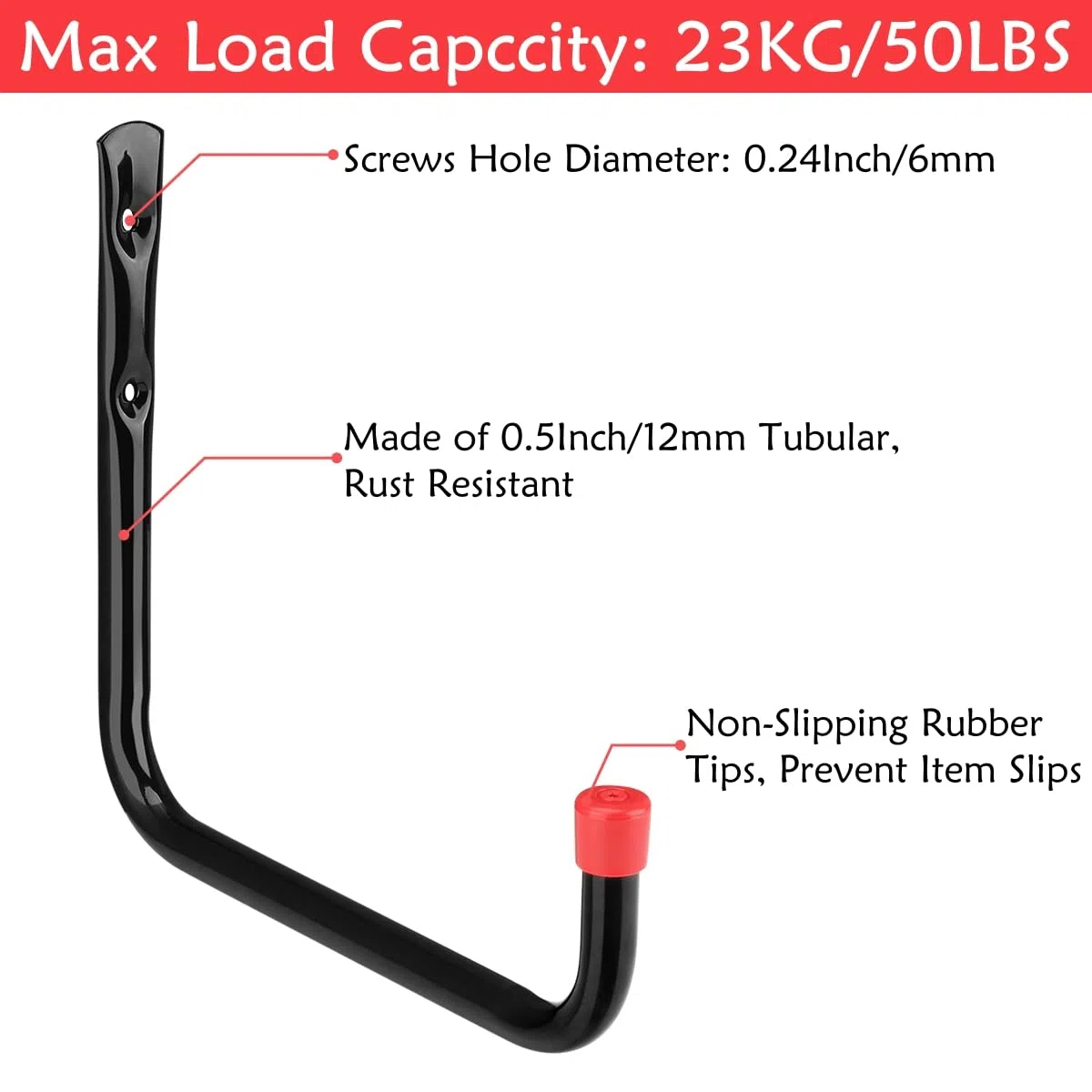8 x Wandhalterungshaken, 24,5 cm, Garagenaufhänger für Leiter, Stühle, Gartenwerkzeug, Schlauch, Fahrrad (22,5 cm x 24,5 cm)