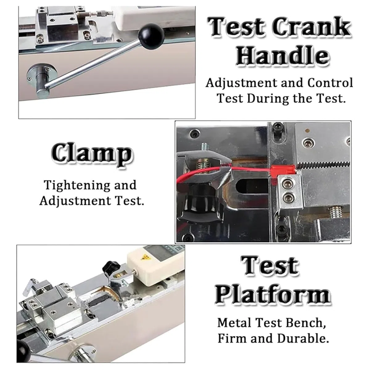 Zugprüfmaschine, manuelles horizontales digitales Push-Pull-Messgerät mit 5 Sonden, 150 mm Hub, radgetriebener manueller Prüfstand