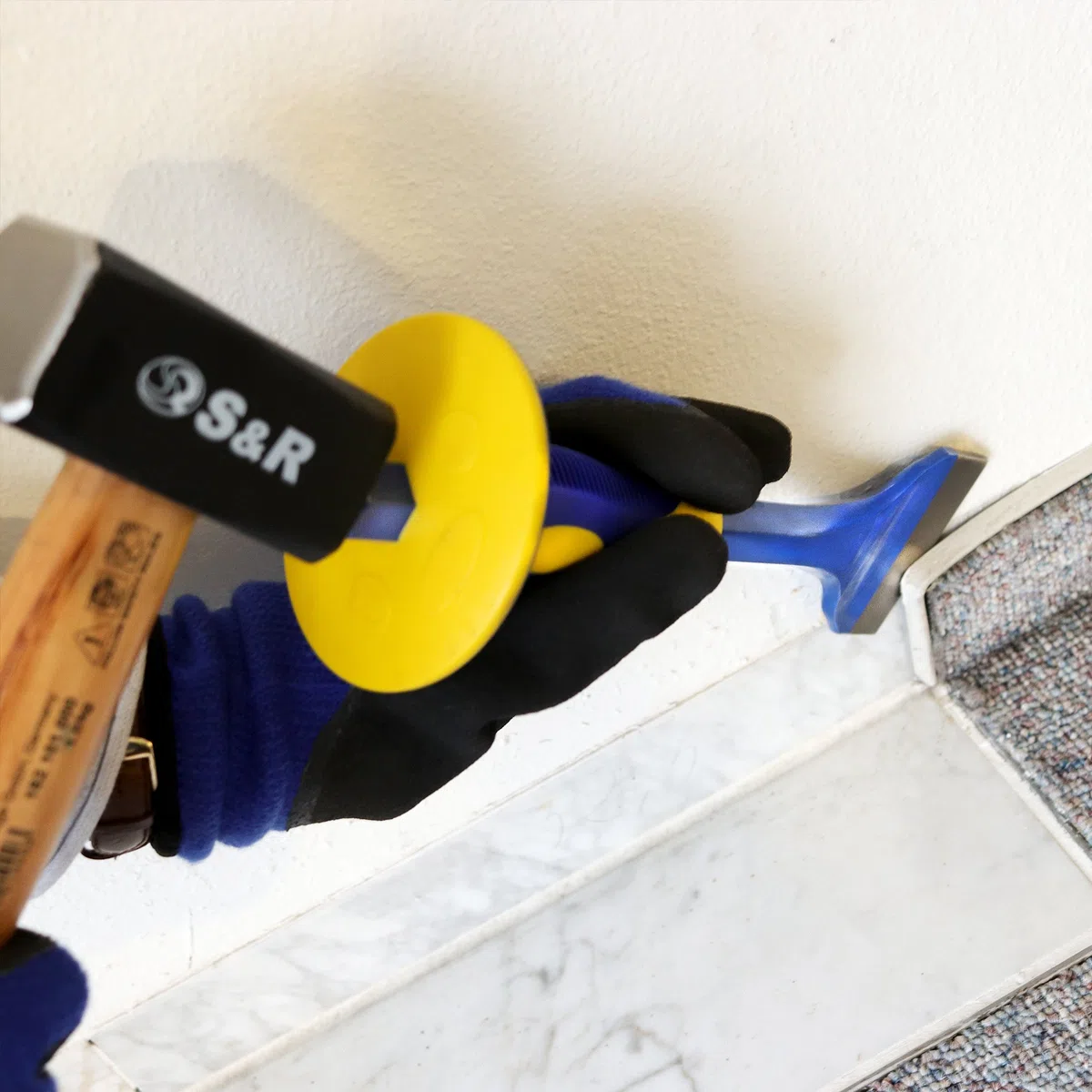 S&R Flachmeißel 275 x 75 mm aus CHROM-VANADIUM Stahl mit Handschutz in Profi-Qualität, Meissel, Handmeissel, Spatmeißel, Brechstange, Stemmeisen für den beruflichen Dauereinsatz