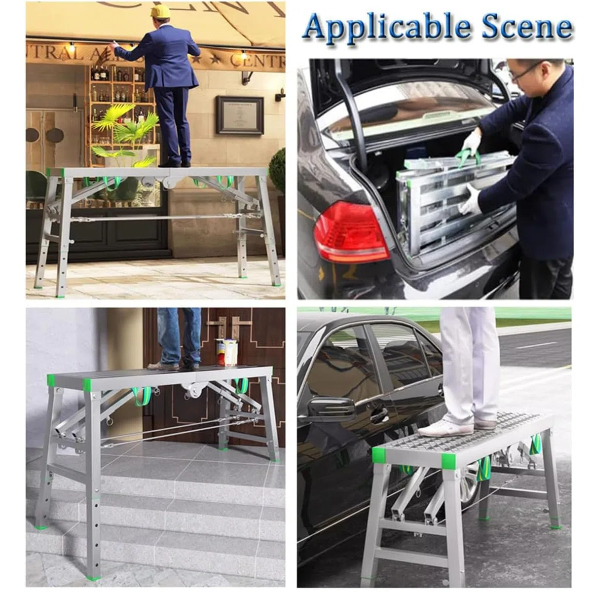 Verstellbare Arbeitsplattform, Werkbank Mit Doppelstangenunterstützung, Tragbares Klappgerüst, Mehrzweck-Arbeitsplattform, Gerüstturmleiter, Höhenverstellbar,001,140cm/4.5ft