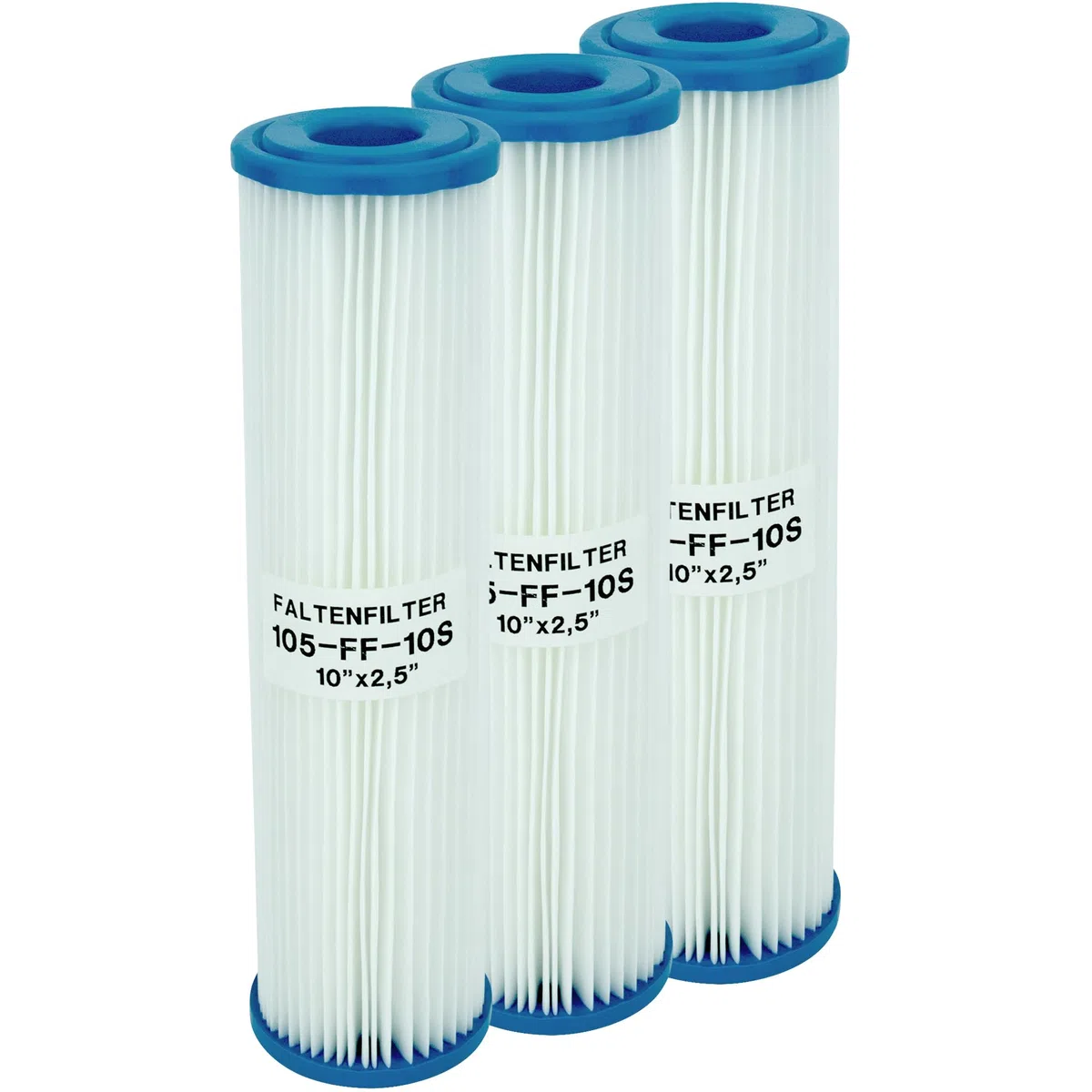 Lamellenfilter/Faltenfilter 10 Zoll (250mm) mit einer Filterfeinheit von 20µ (Mikrometer) aus trinkwassergeeignetem Polypropylen [Dreierpack]