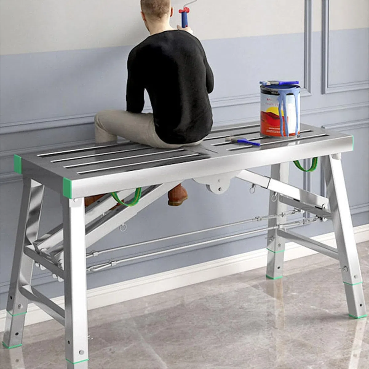Verstellbare Arbeitsplattform, Werkbank Mit Doppelstangenunterstützung, Tragbares Klappgerüst, Mehrzweck-Arbeitsplattform, Gerüstturmleiter, Höhenverstellbar,001,140cm/4.5ft