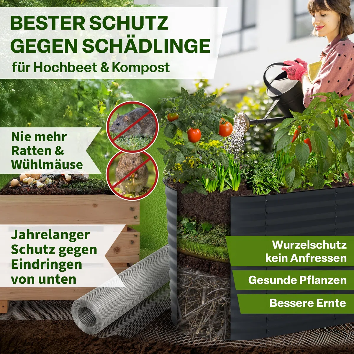 TTL GARDEN Wühlmausgitter 2,5m x 1,1m feinmaschig verzinkt & rostfrei - Hochbeet Gitter 6,3mm Masche 0,55 mm Draht Stärke - auf Rolle Maschendraht Drahtgitter Nagergitter Maulwurfgitter 110cm x 250 cm
